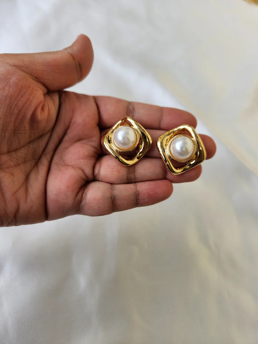 Classic Pearl Gold-Plated Stud Earrings