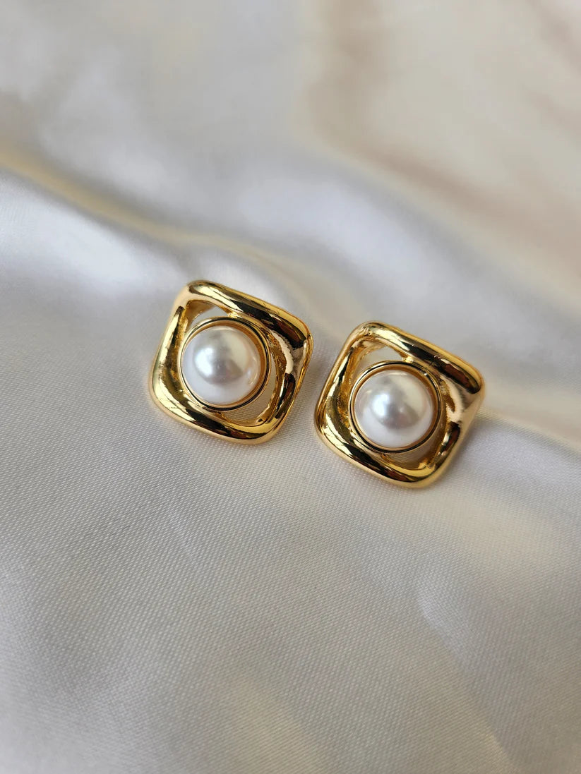 Classic Pearl Gold-Plated Stud Earrings