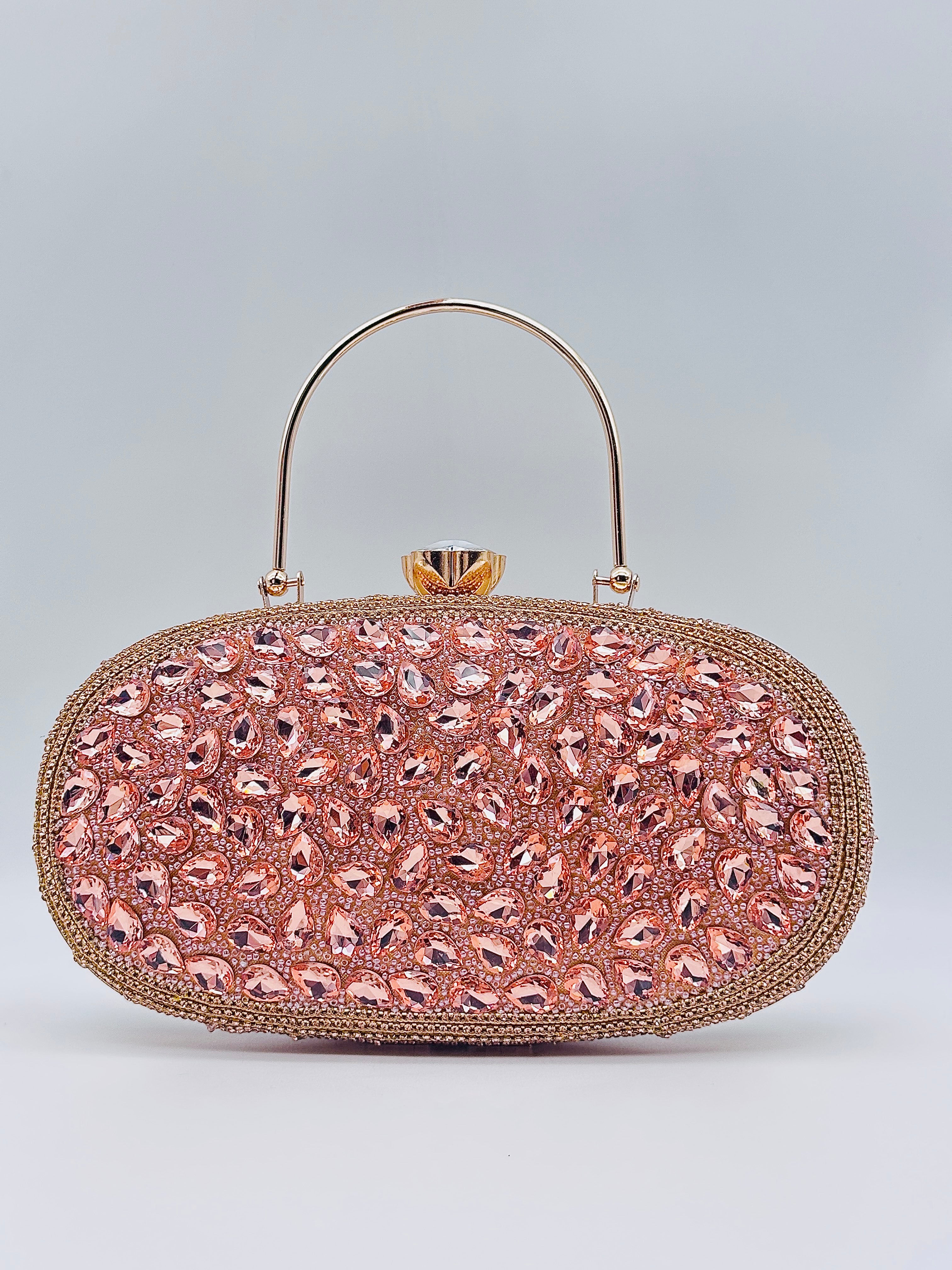 Handcrafted Crystal Embellished Luxury Rose Gold Clutch