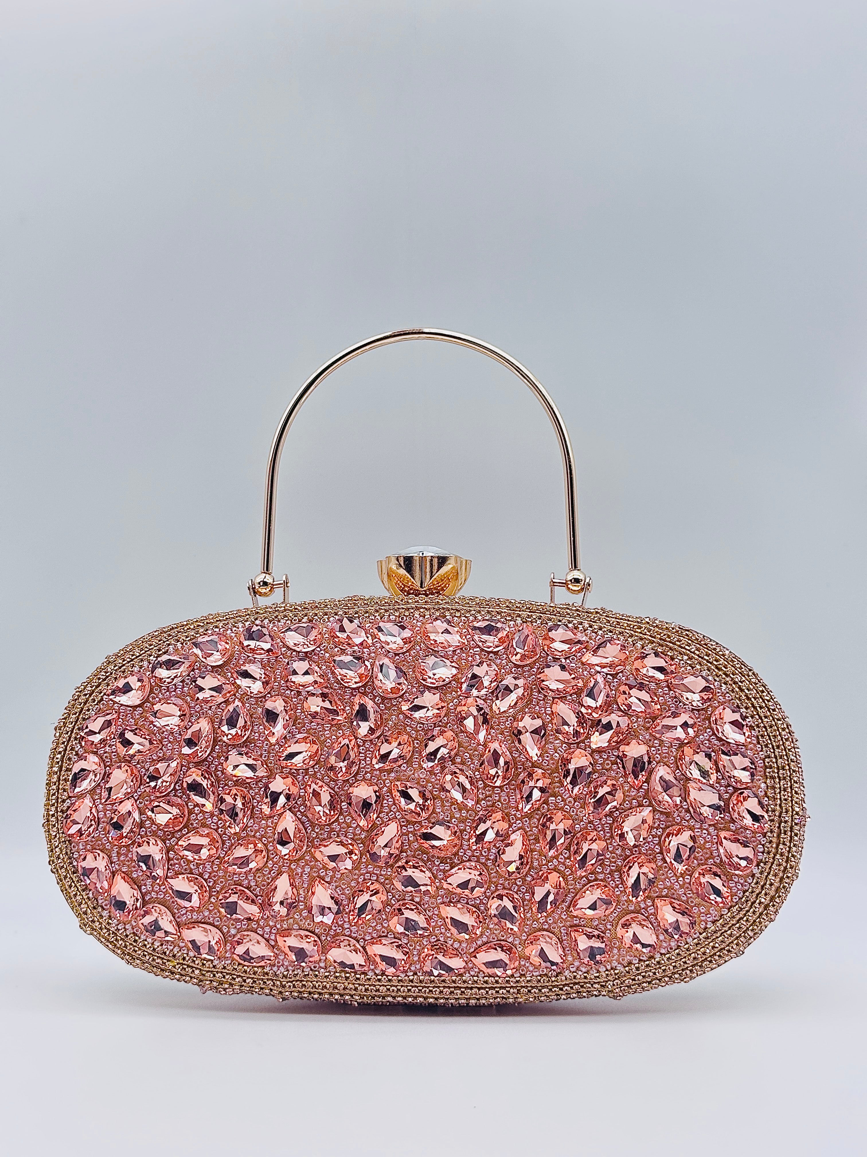 Handcrafted Crystal Embellished Luxury Rose Gold Clutch