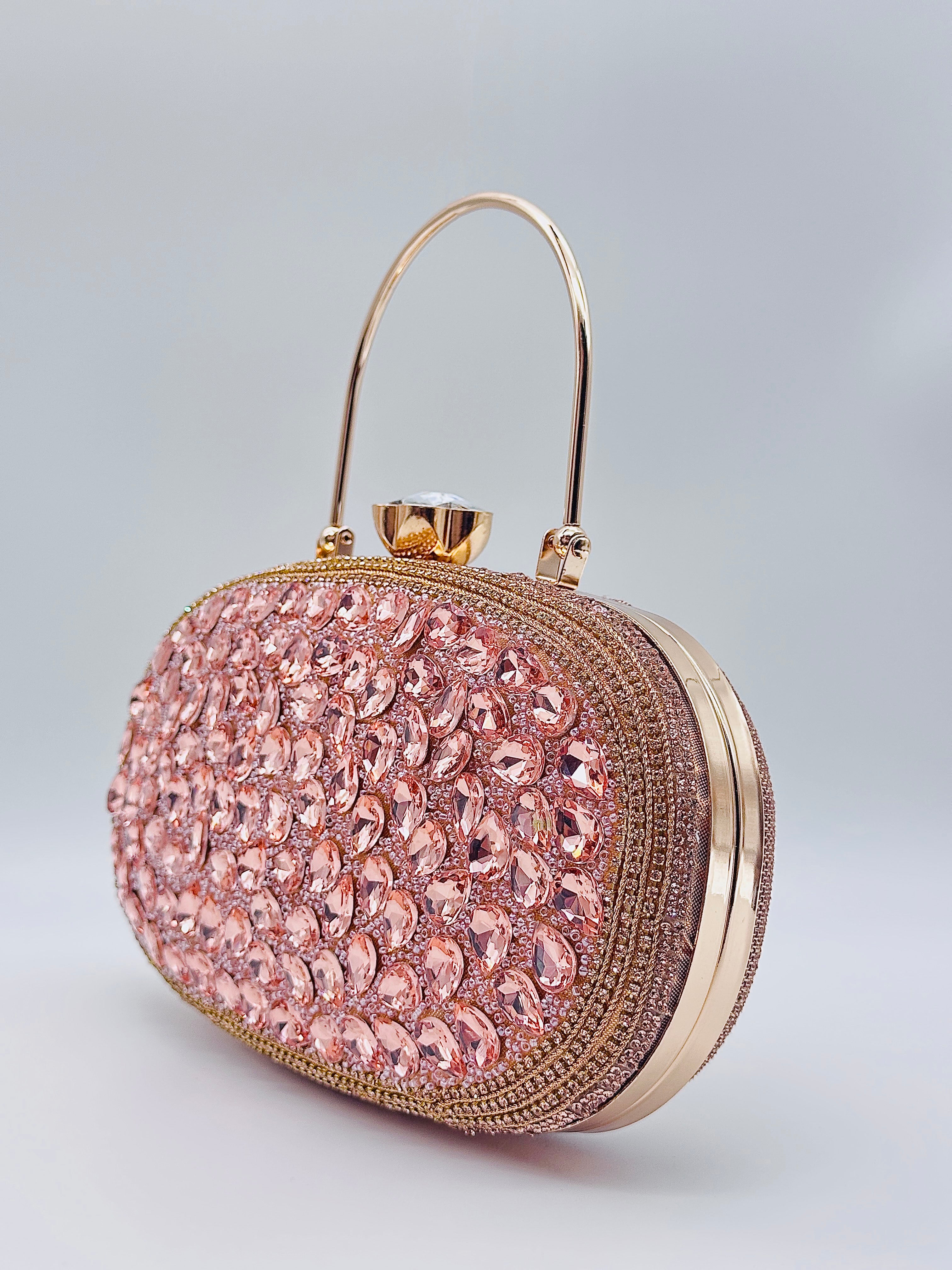 Handcrafted Crystal Embellished Luxury Rose Gold Clutch