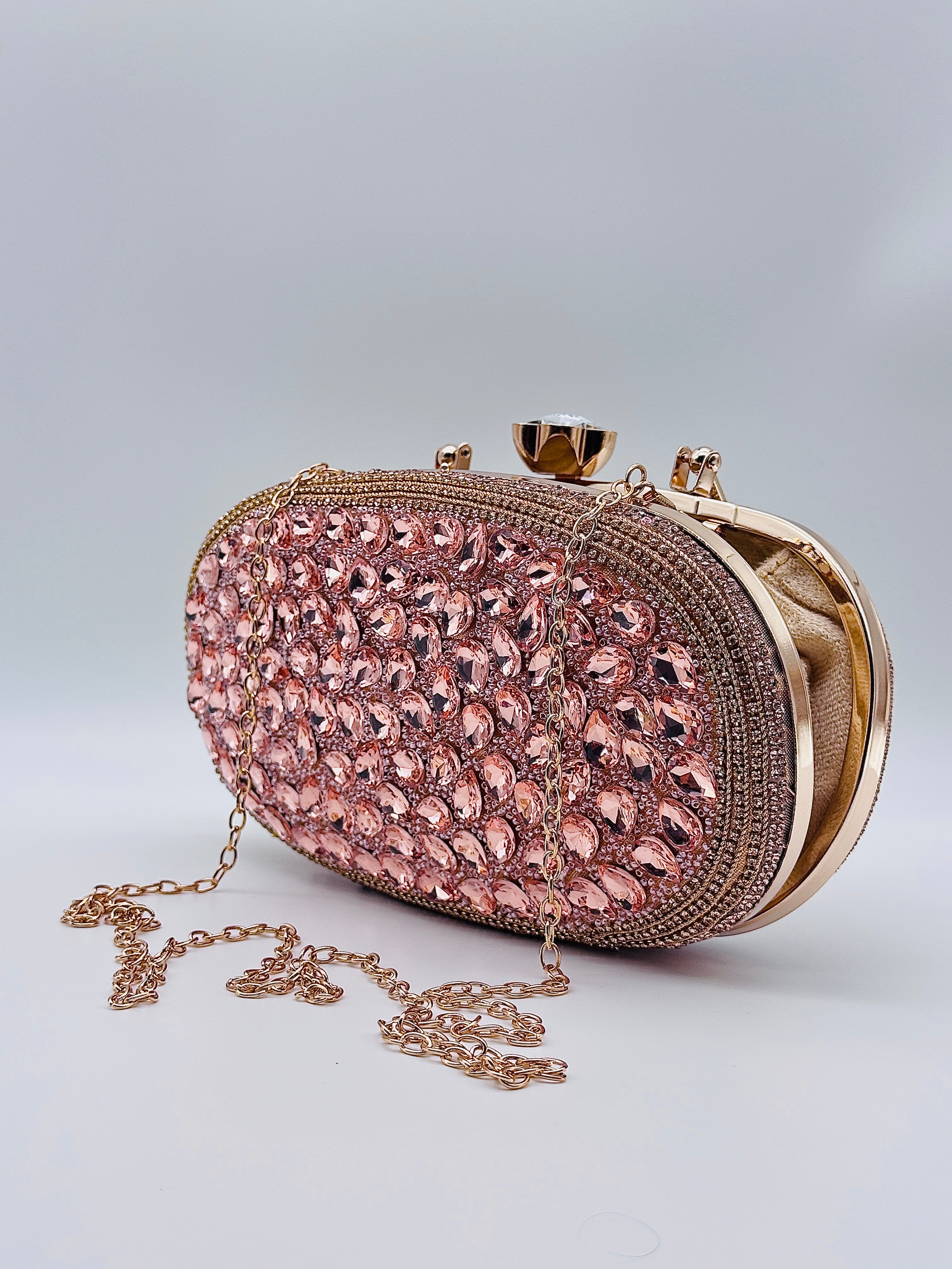 Handcrafted Crystal Embellished Luxury Rose Gold Clutch