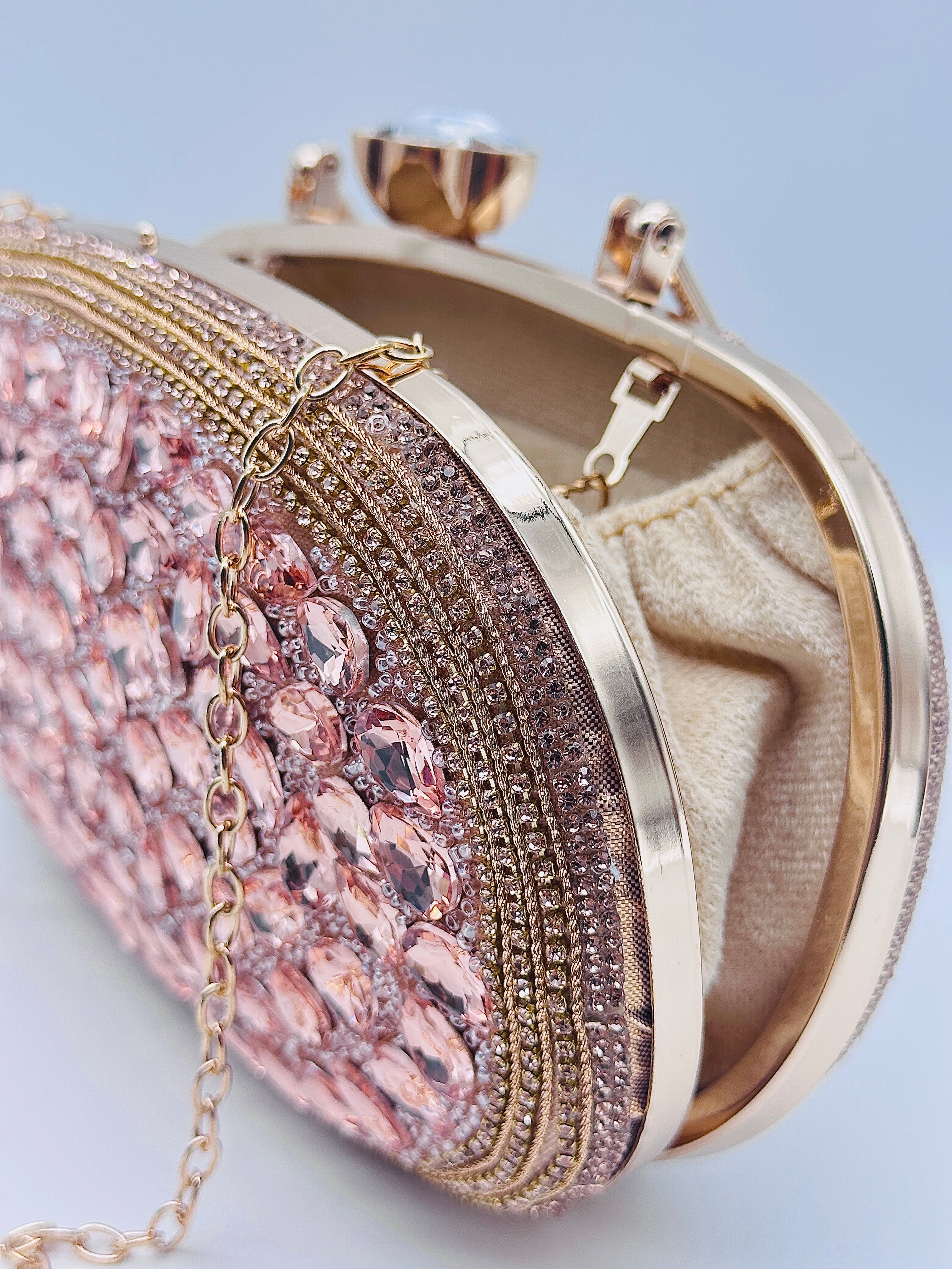 Handcrafted Crystal Embellished Luxury Rose Gold Clutch