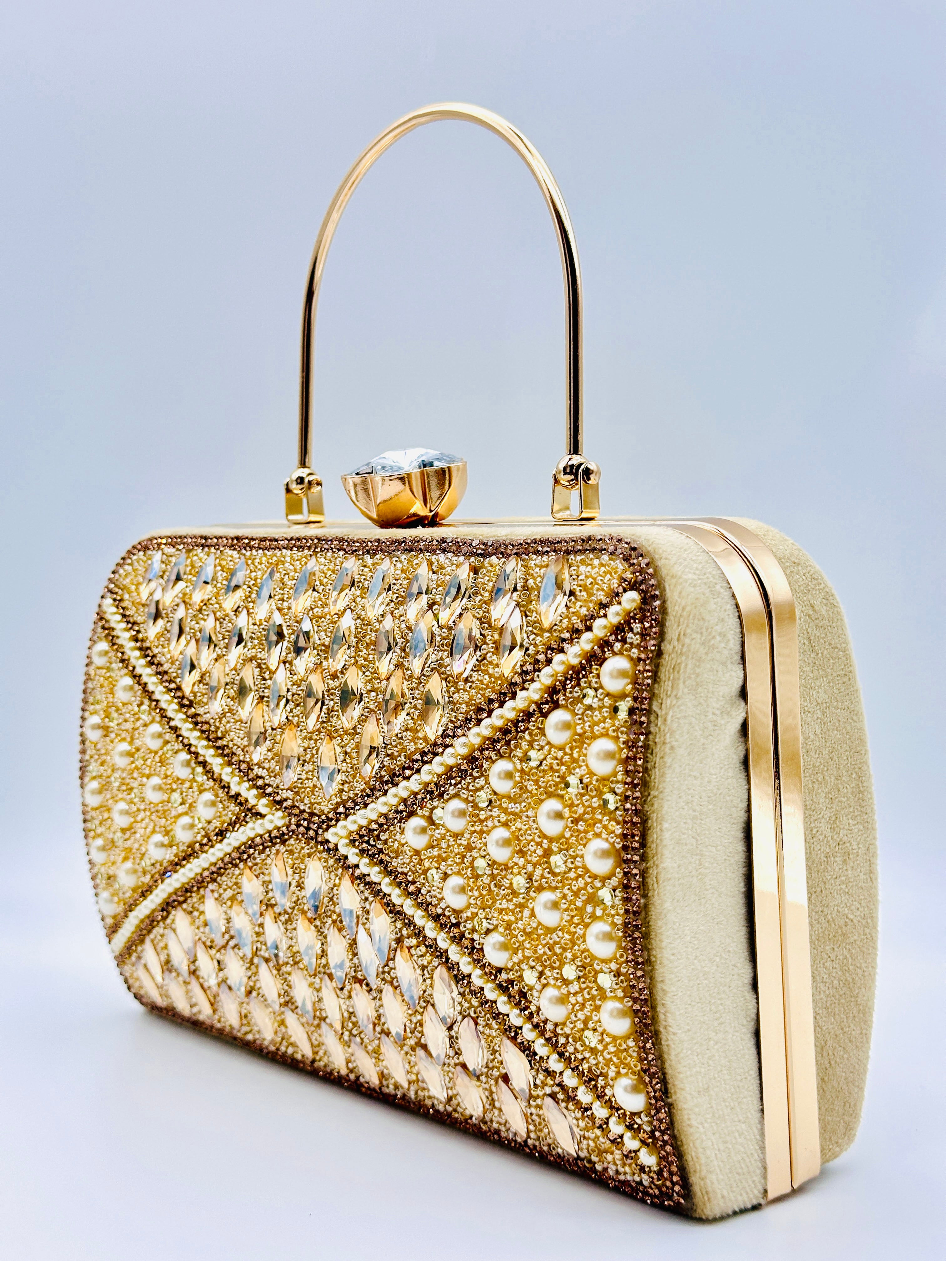 Golden Handcrafted Luxury Crystal Clutch