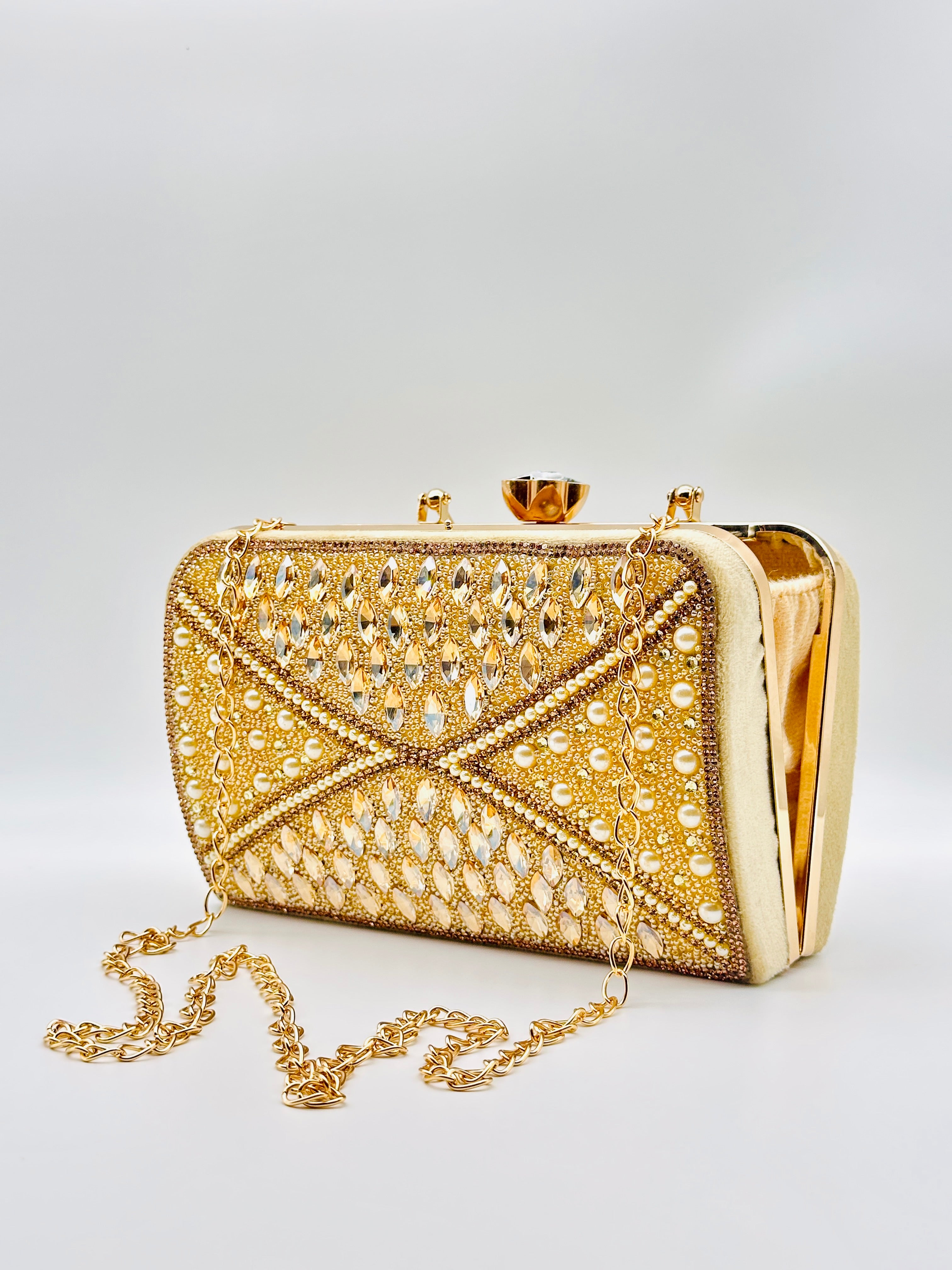 Golden Handcrafted Luxury Crystal Clutch