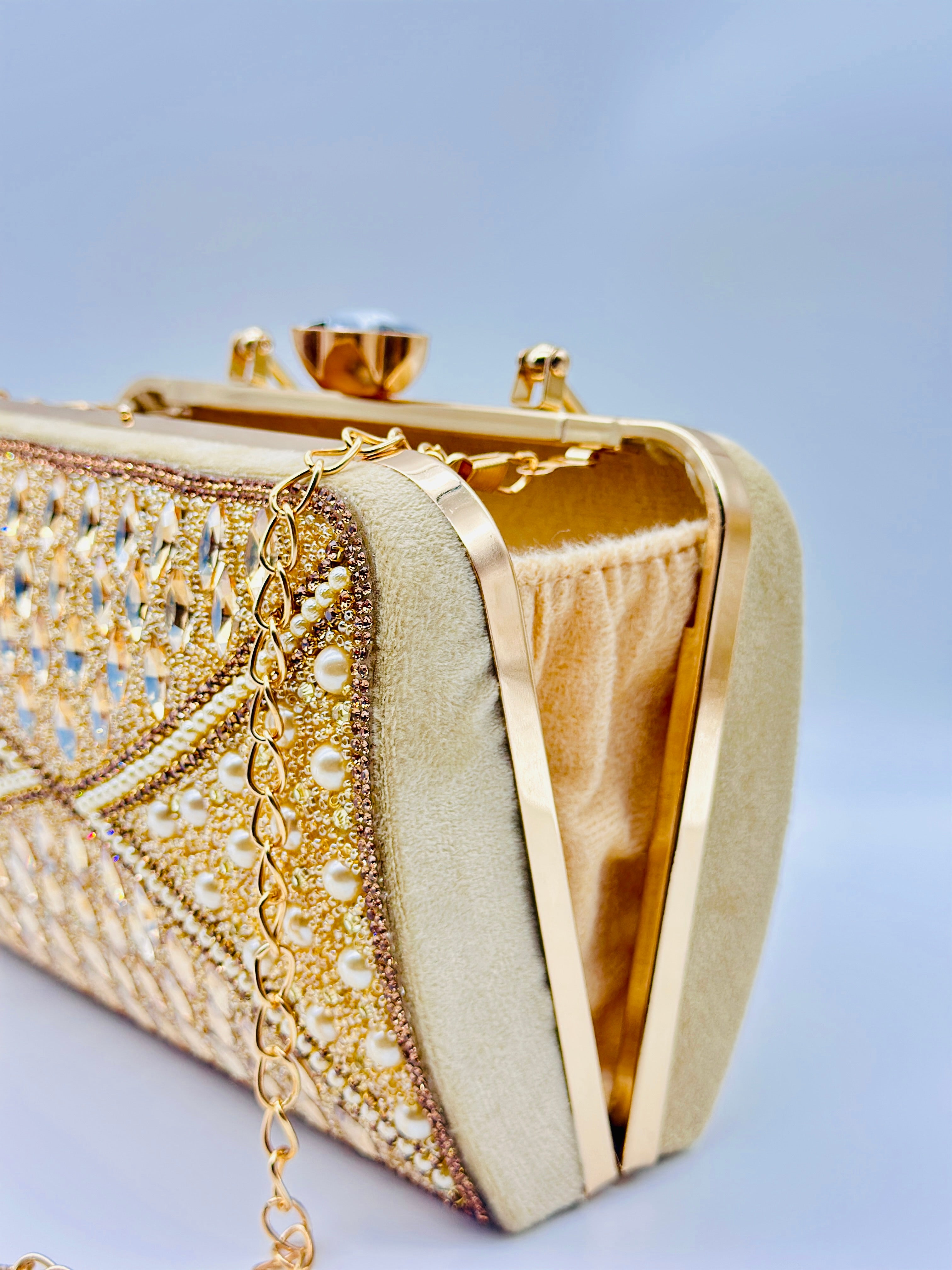 Golden Handcrafted Luxury Crystal Clutch