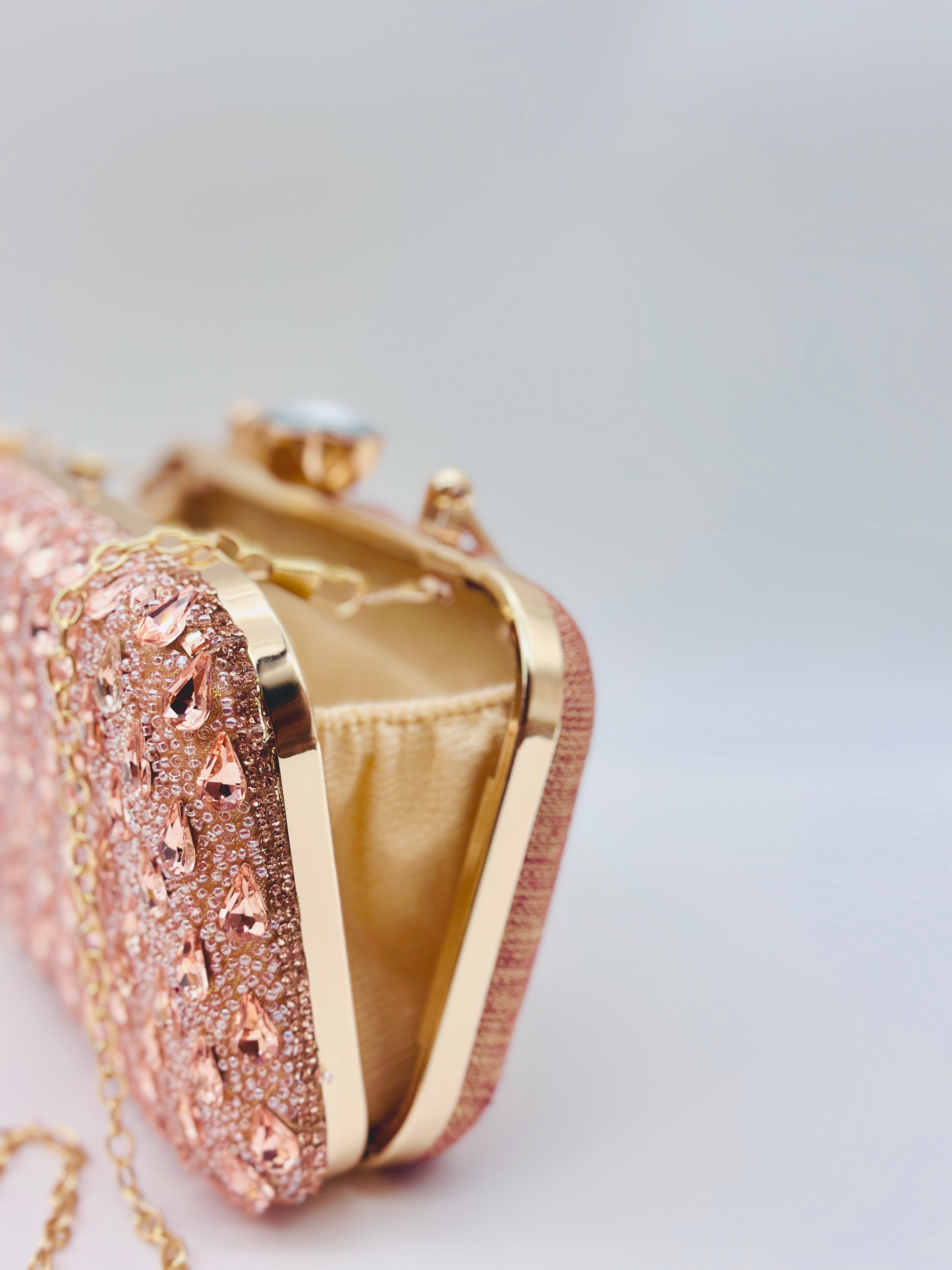 Rose Gold Handcrafted Crystal Embellished Party Clutch