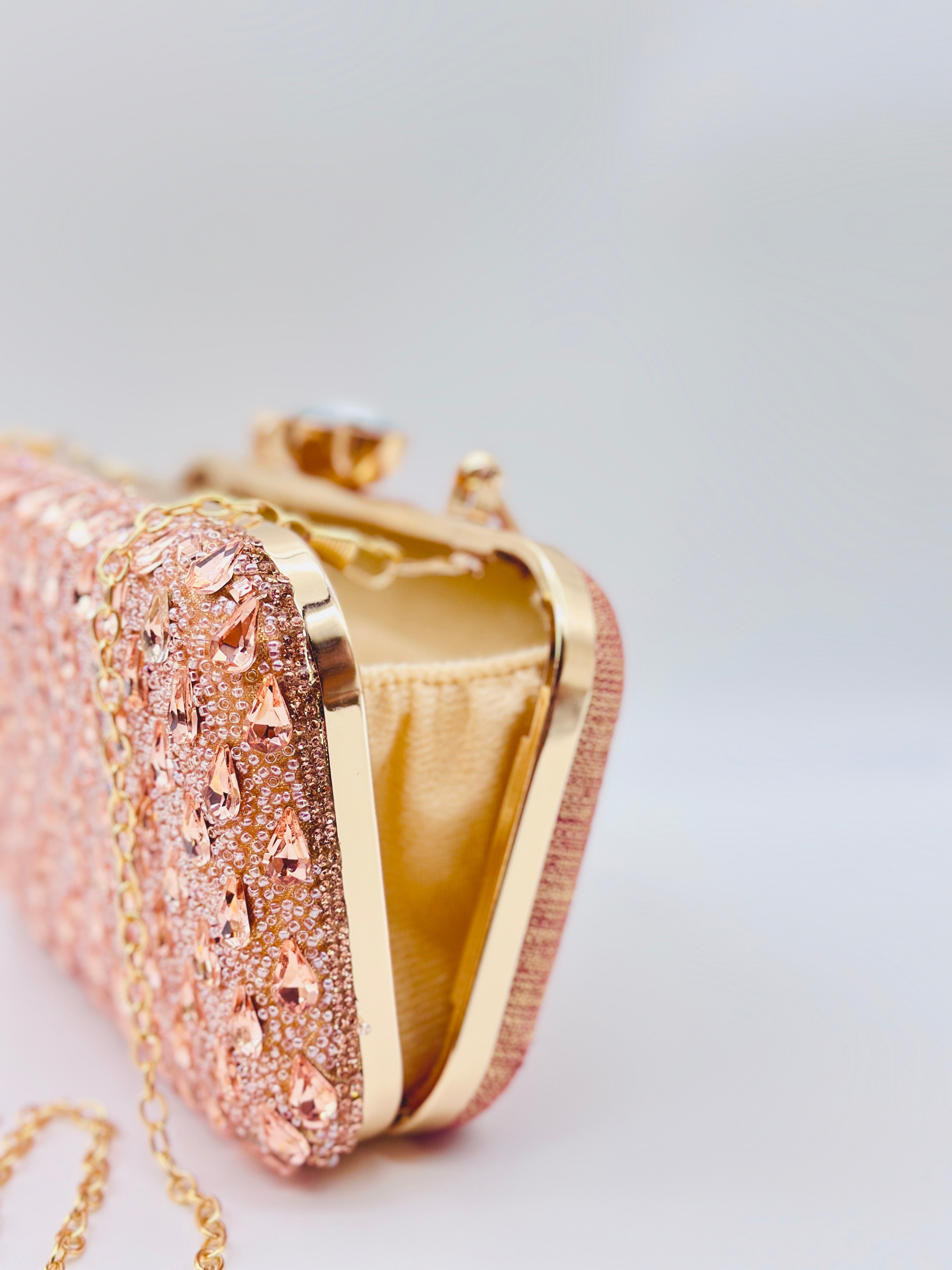 Rose Gold Handcrafted Crystal Embellished Party Clutch