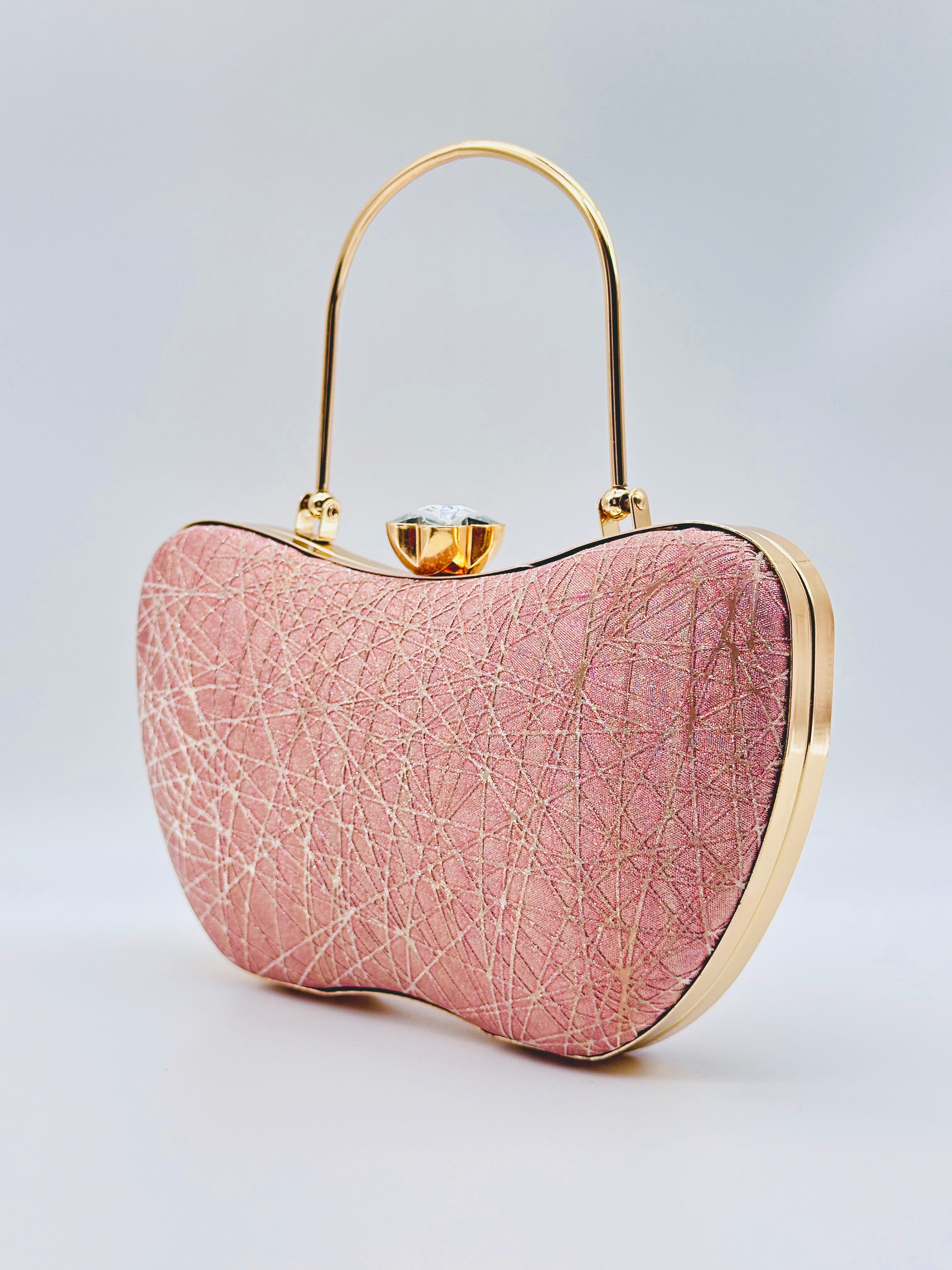 Blush Elegance Sculpted Pink Metallic Evening Clutch