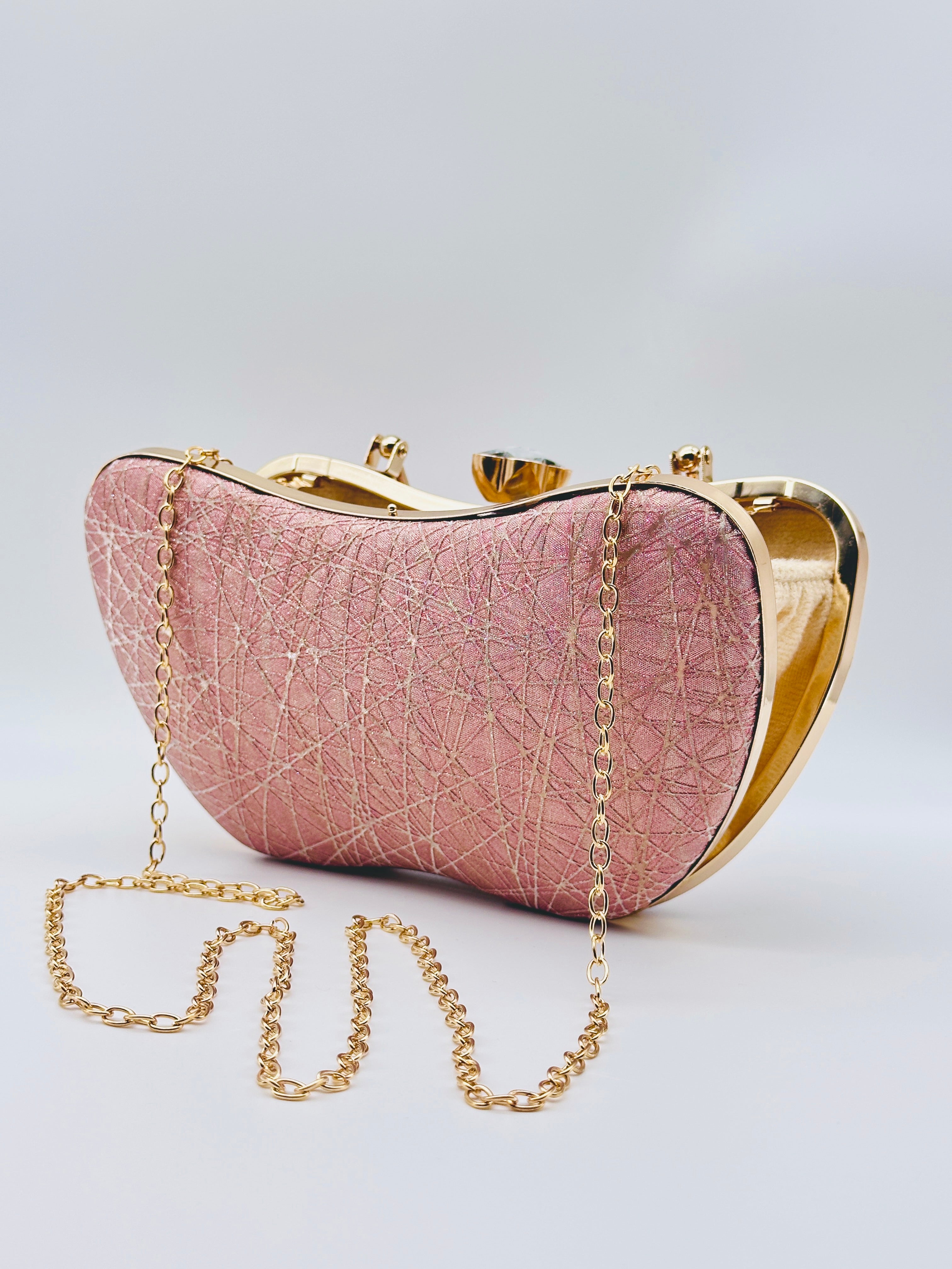 Blush Elegance Sculpted Pink Metallic Evening Clutch