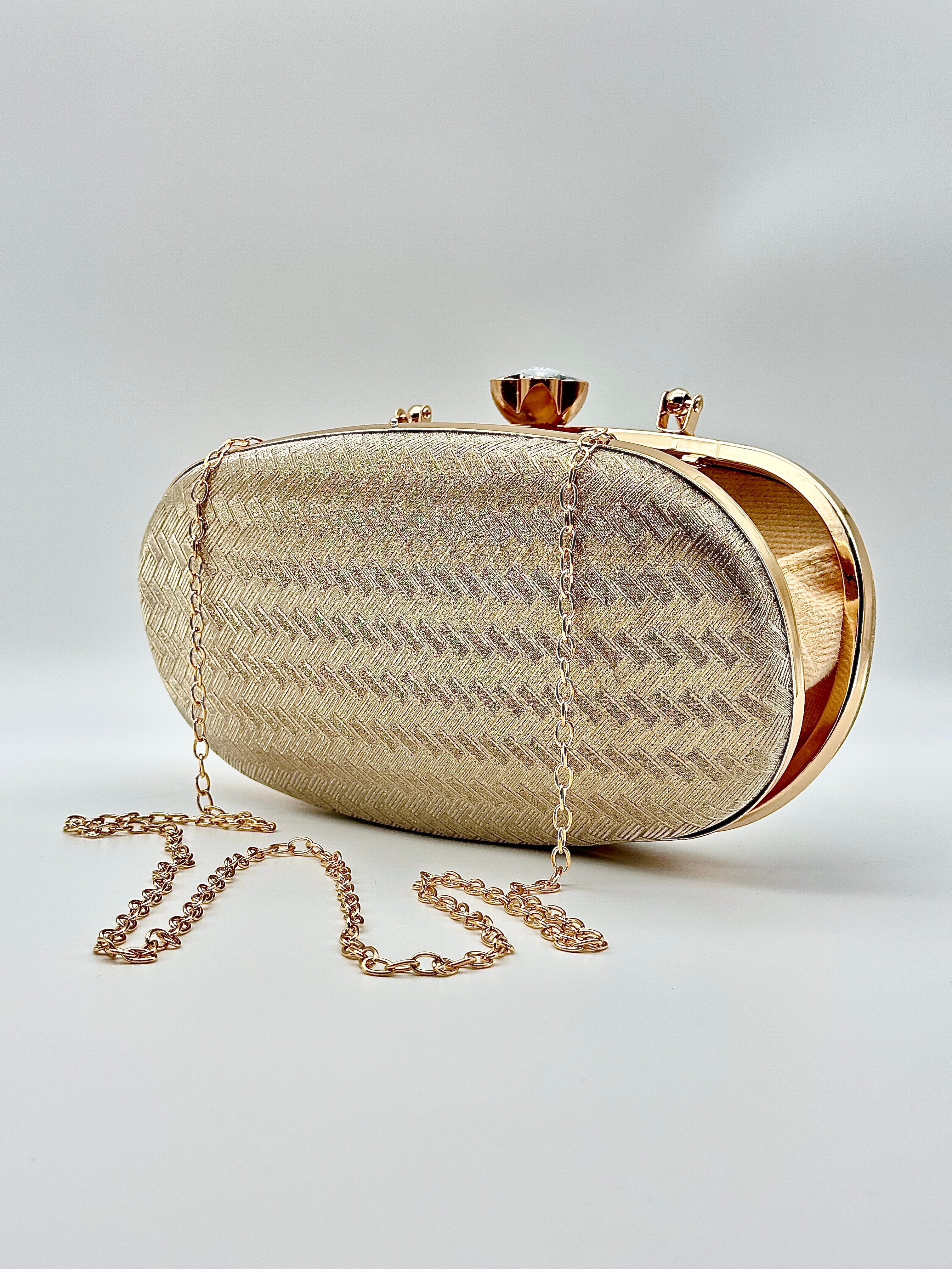 Golden Elegance Luxe Textured Oval Clutch