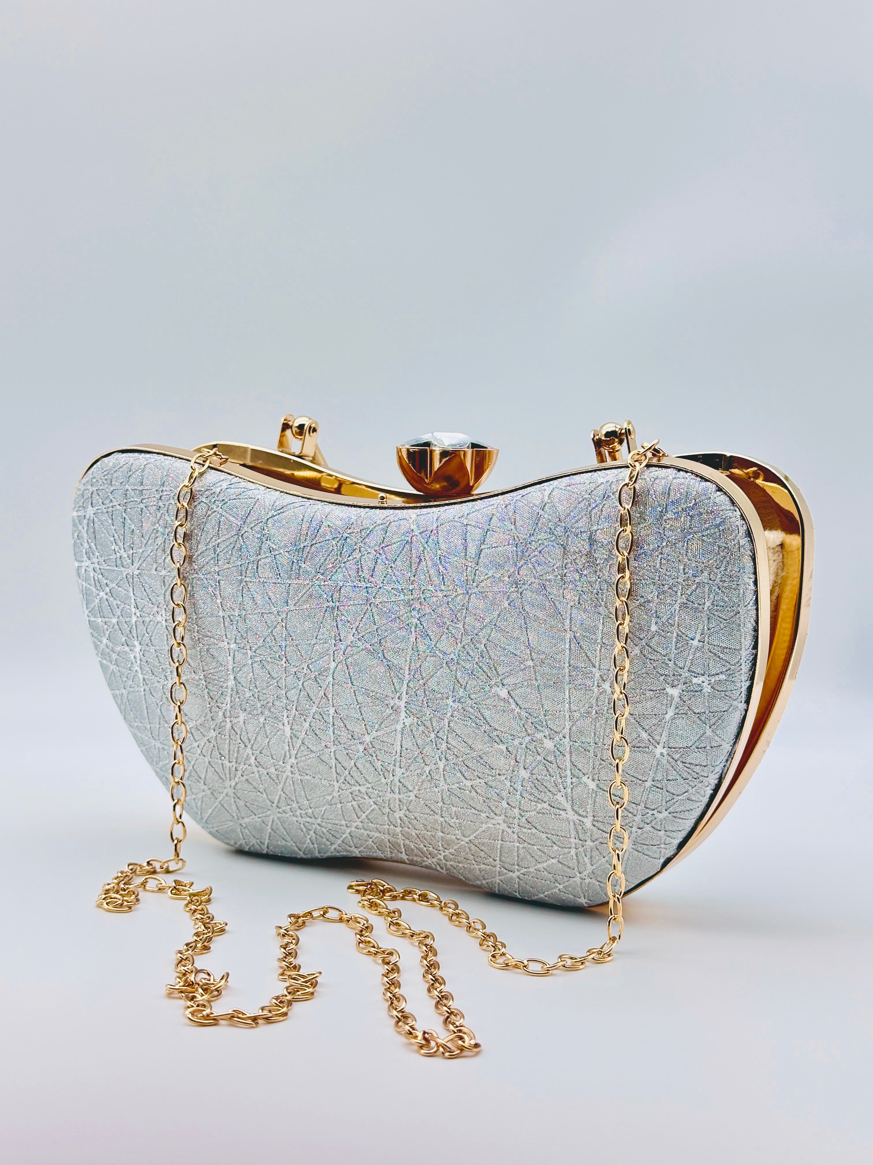 Silver Frost Sculpted Metallic Evening Clutch