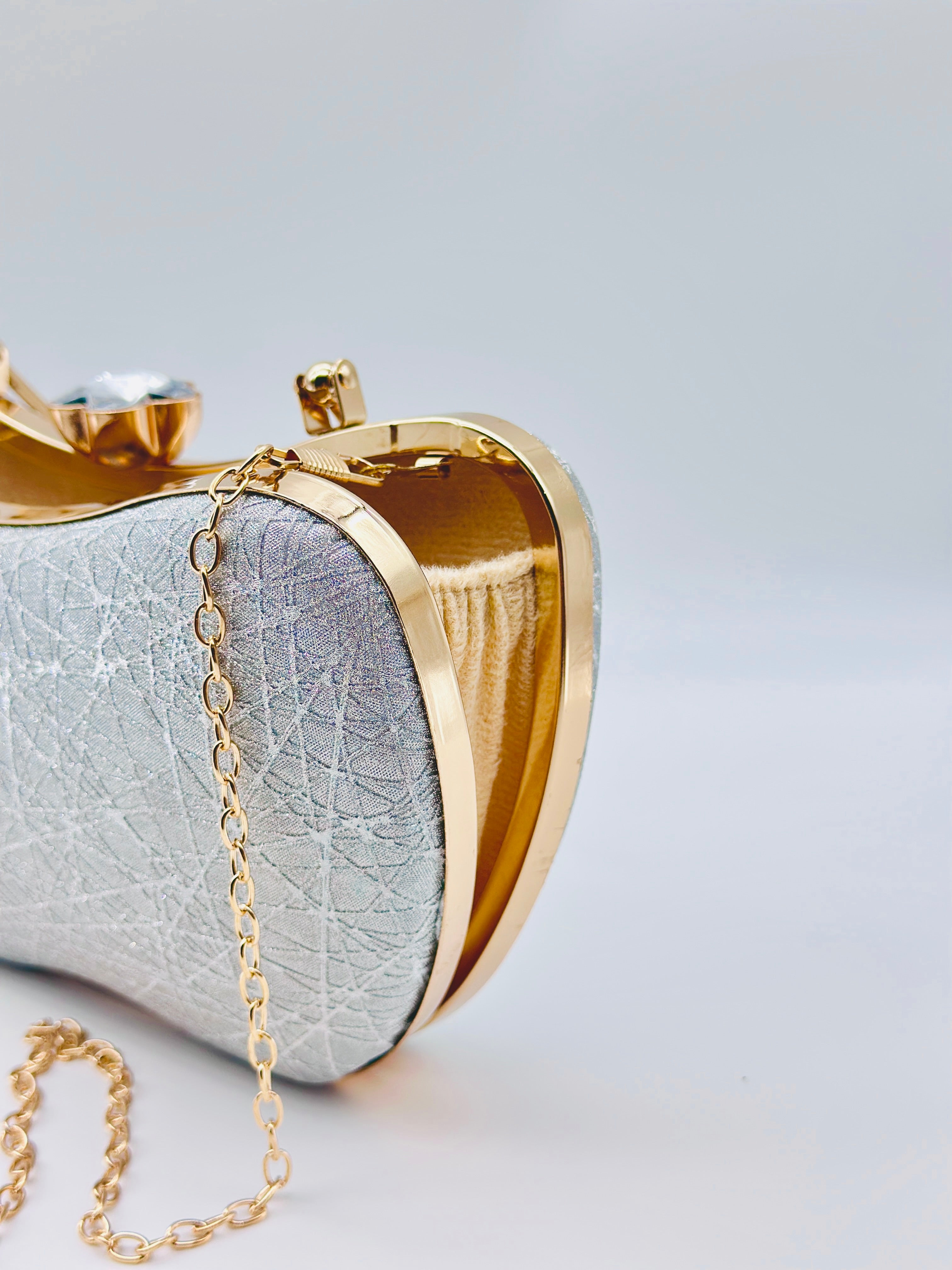 Silver Frost Sculpted Metallic Evening Clutch