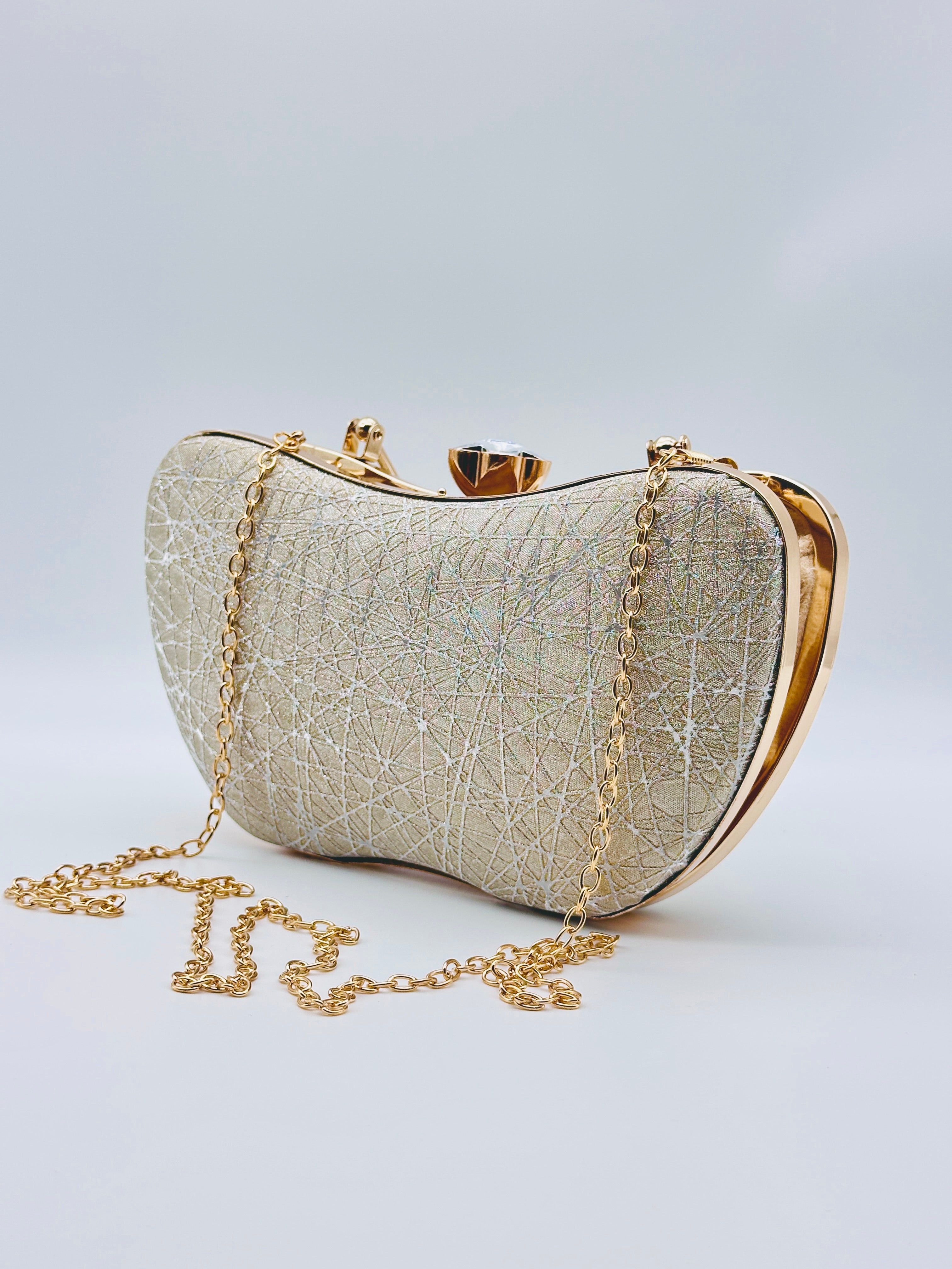 Blush Elegance Sculpted Golden Metallic Evening Clutch