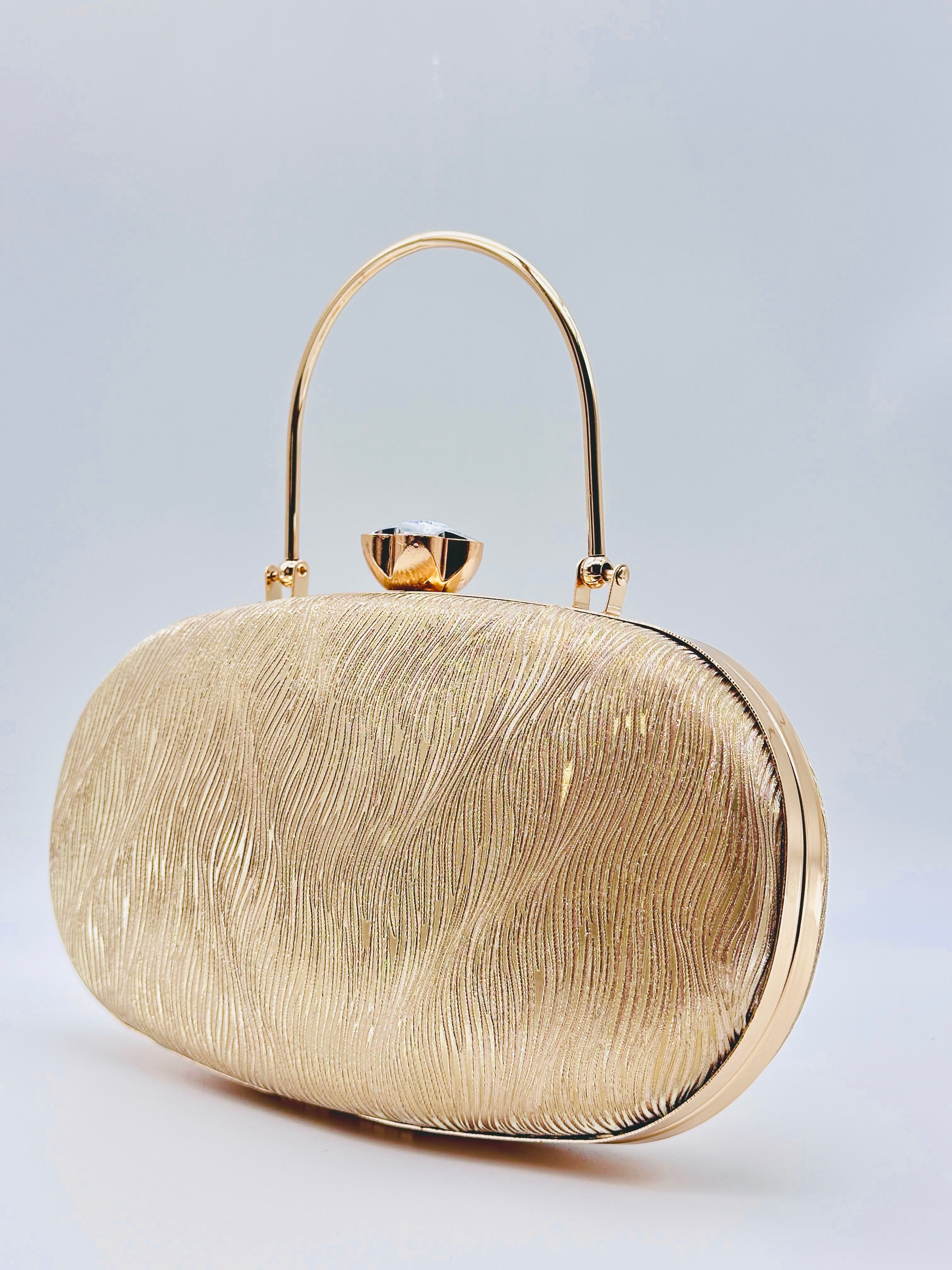 Golden Radiance Textured Oval Evening Clutch