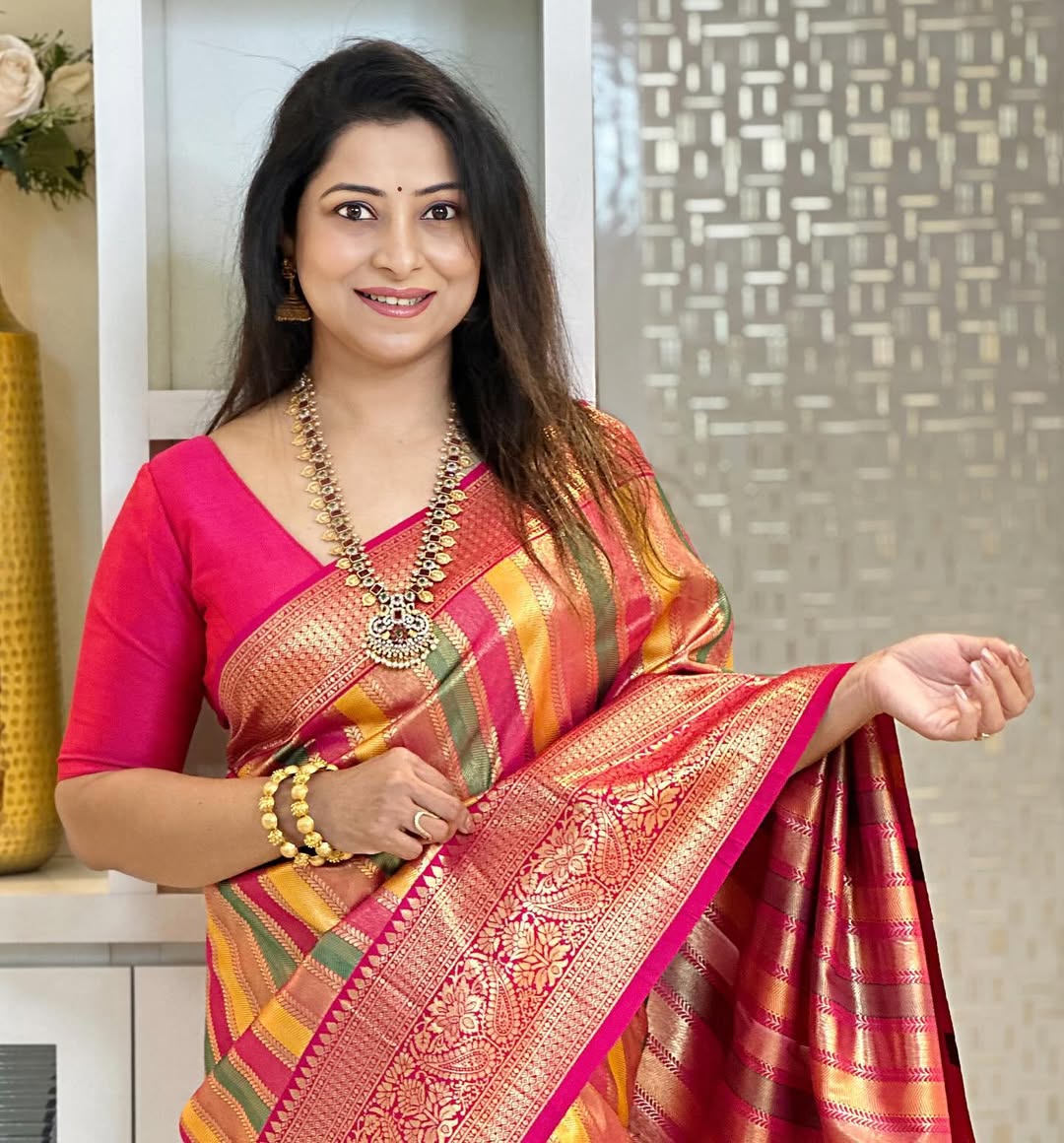 Multicolor Kanjivaram Silk Saree with Rich Zari Weaving Border