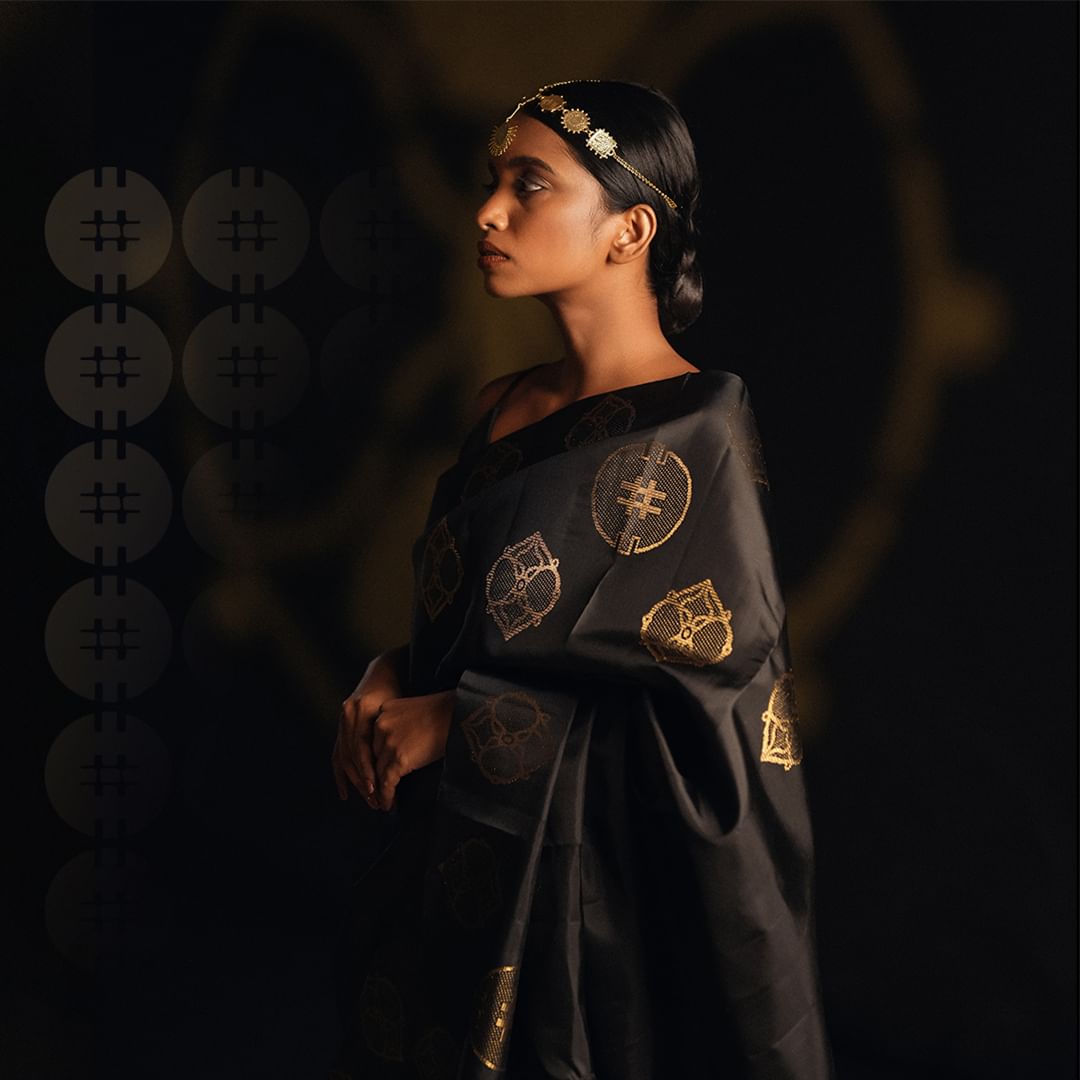 Elegant Charcoal Black & Lime Green Designer Saree with Woven Motifs