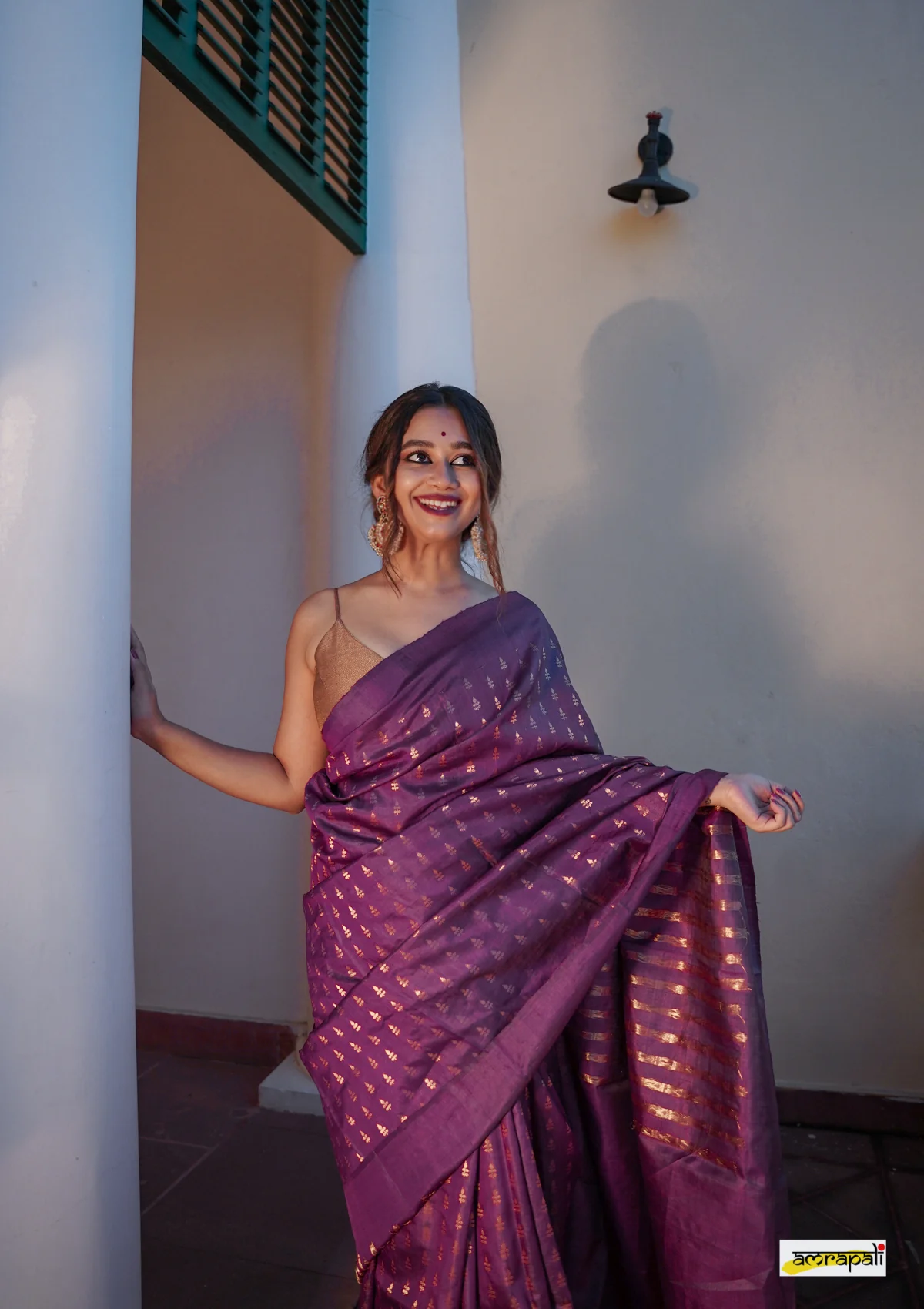 Women's Lavender Purple Silk Blend Saree with Golden Woven Motifs & Designer Tassel Pallu