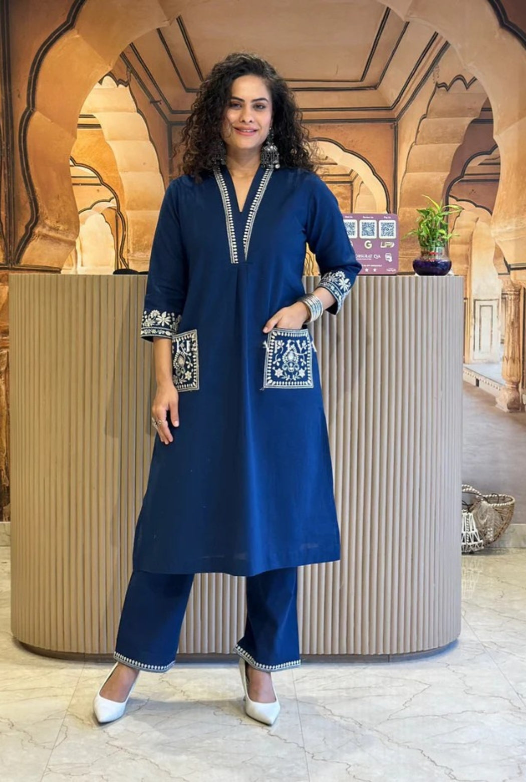 Cotton Embroidered Kurta Set with Straight Pants