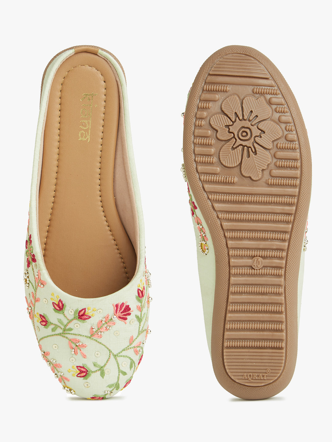 Stylish Women's Round Toe Shoes in White with Embroidered & Handwork