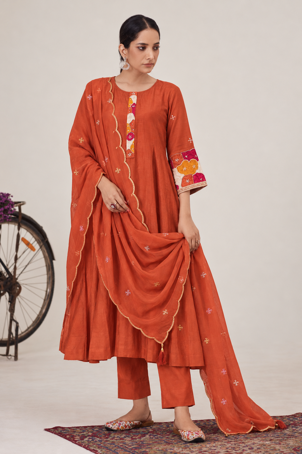 Rust Orange Premium Chanderi Anarkali