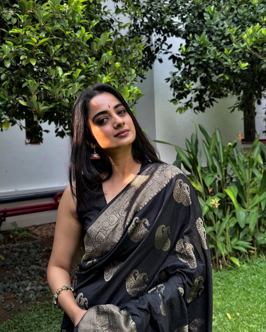 Women's Black Silk Blend Saree with Golden Paisley Woven Design & Rich Zari Border