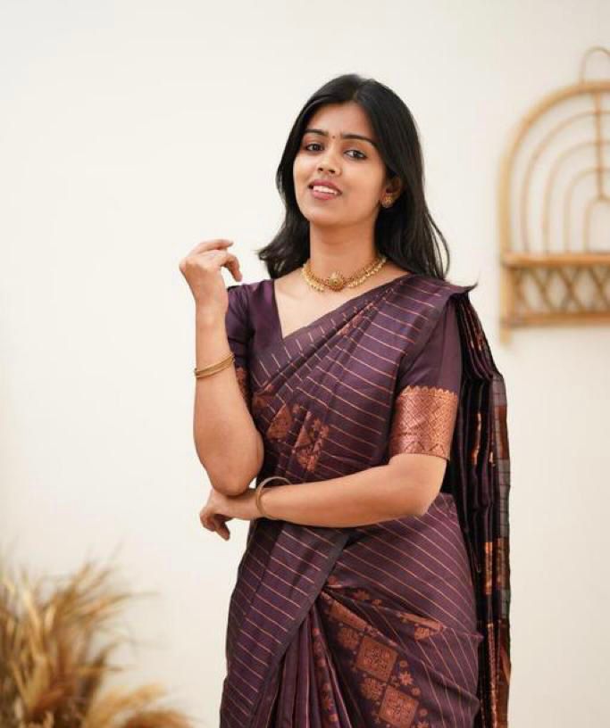 Elegant Wine Designer Saree with Copper Woven Pattern