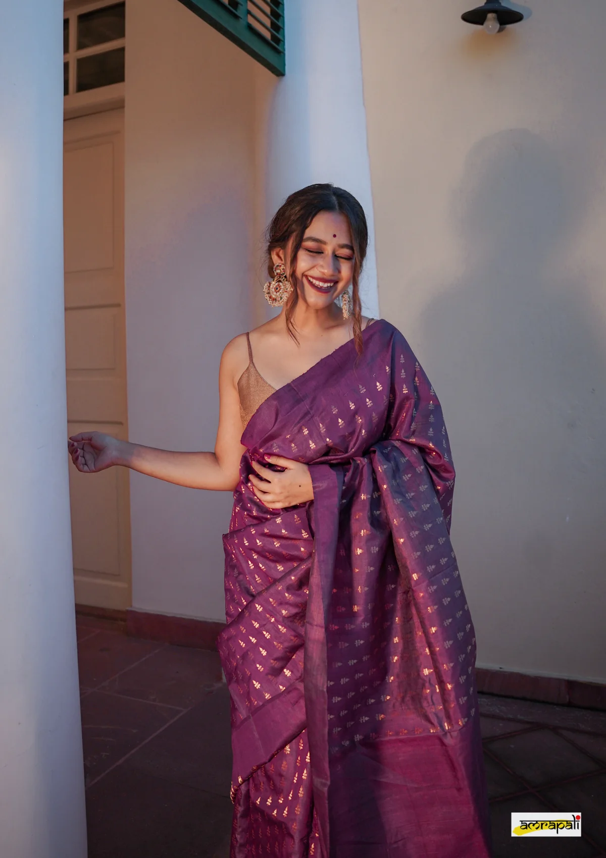 Women's Lavender Purple Silk Blend Saree with Golden Woven Motifs & Designer Tassel Pallu