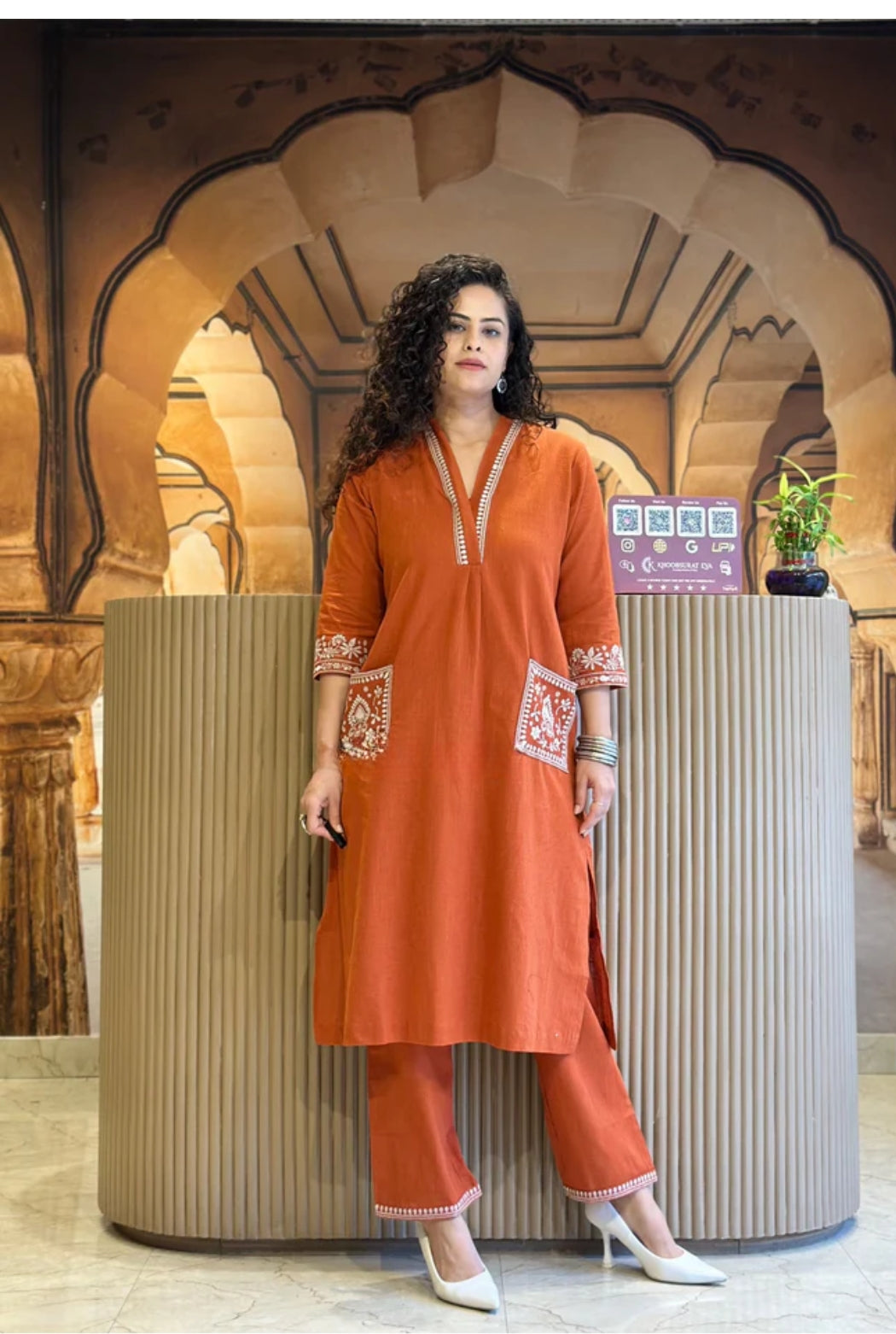 Cotton Embroidered Kurta Set with Straight Pants