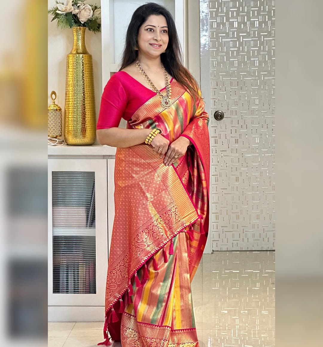Multicolor Kanjivaram Silk Saree with Rich Zari Weaving Border
