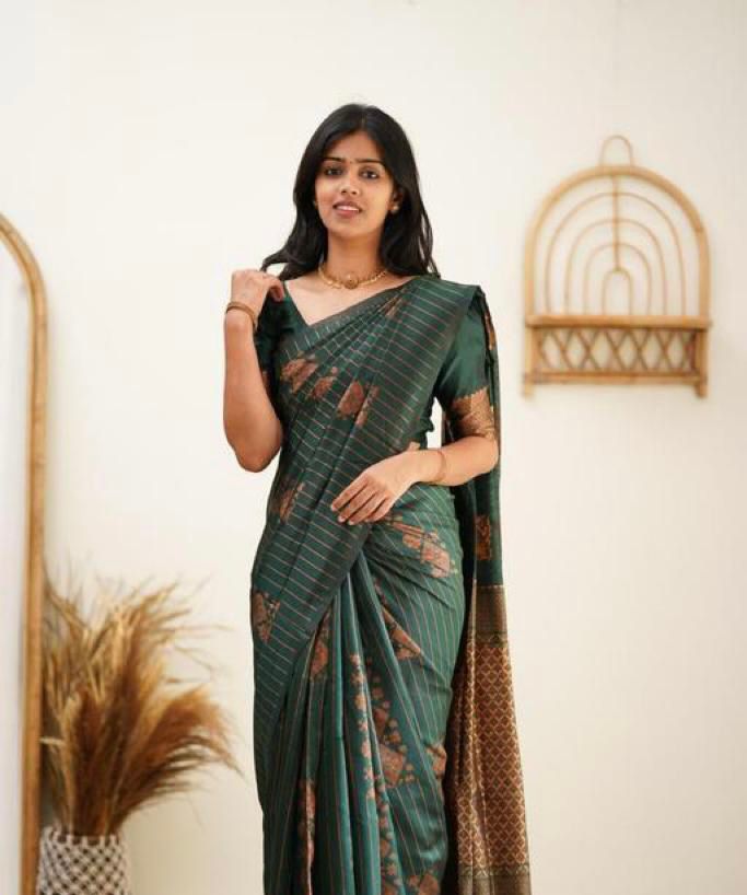 Royal Green Designer Saree with Copper Woven Pattern