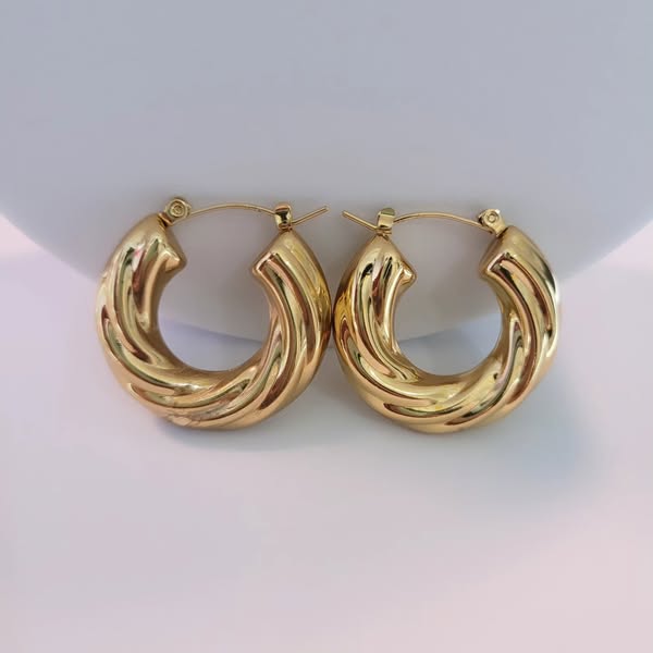 TFC Twisted Ribbon Gold Plated Hoop Earrings