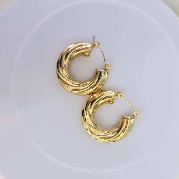 TFC Twisted Ribbon Gold Plated Hoop Earrings