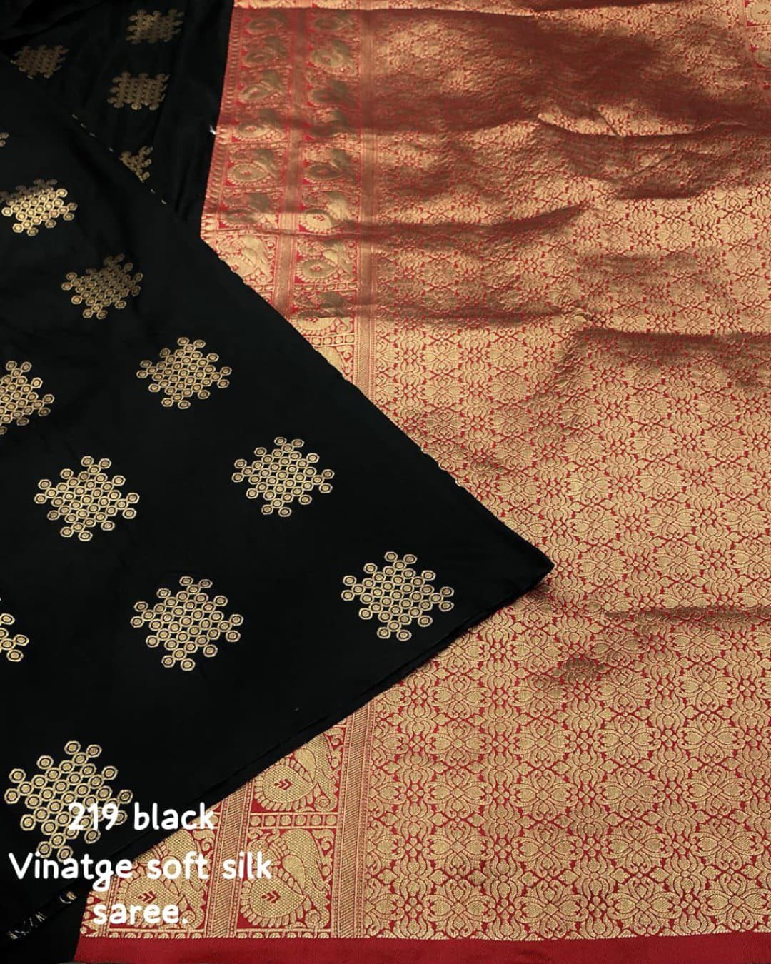 Women's Black Silk Blend Saree with Golden Woven Motifs & Copper Pink Contrast Pallu