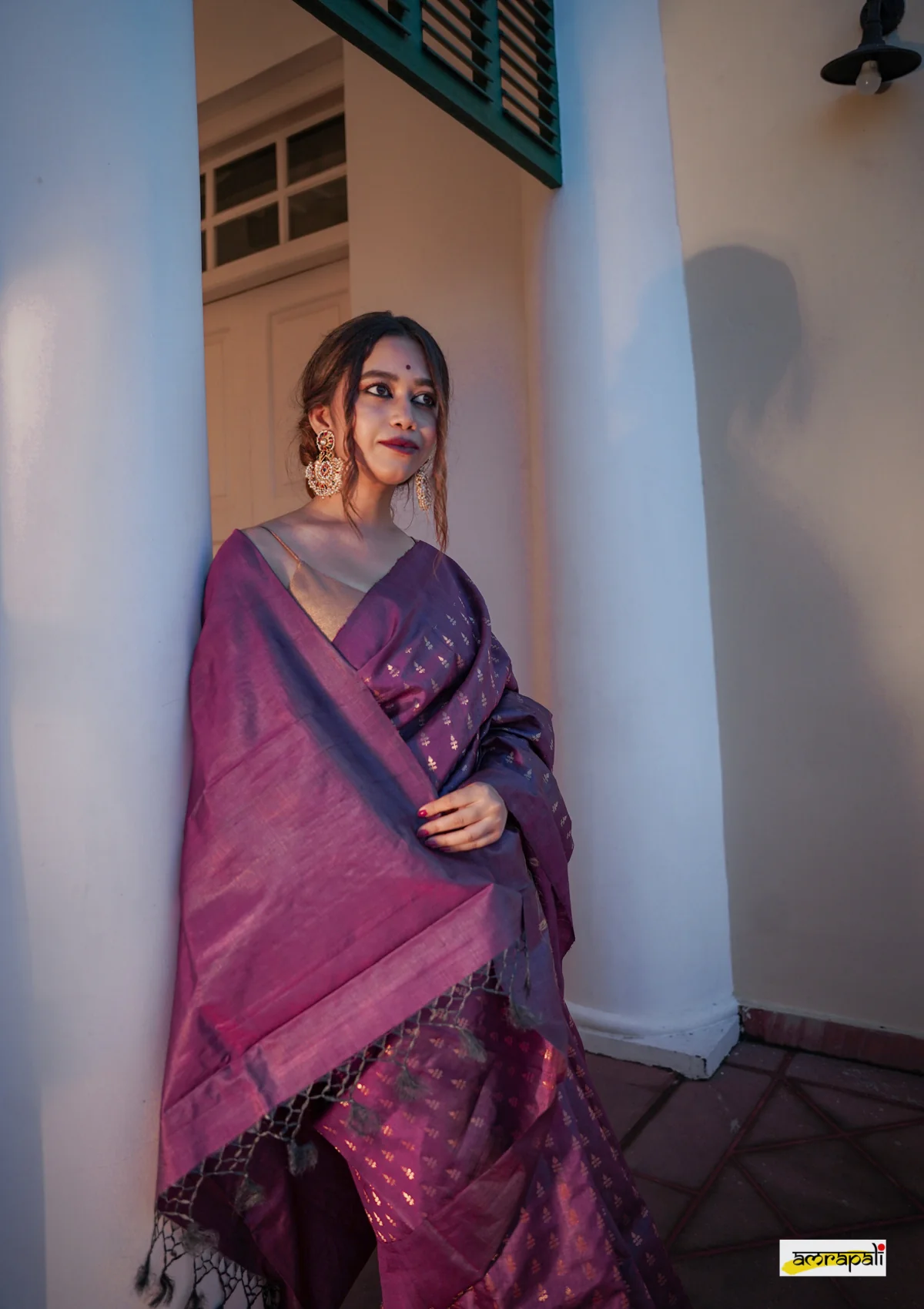 Women's Lavender Purple Silk Blend Saree with Golden Woven Motifs & Designer Tassel Pallu