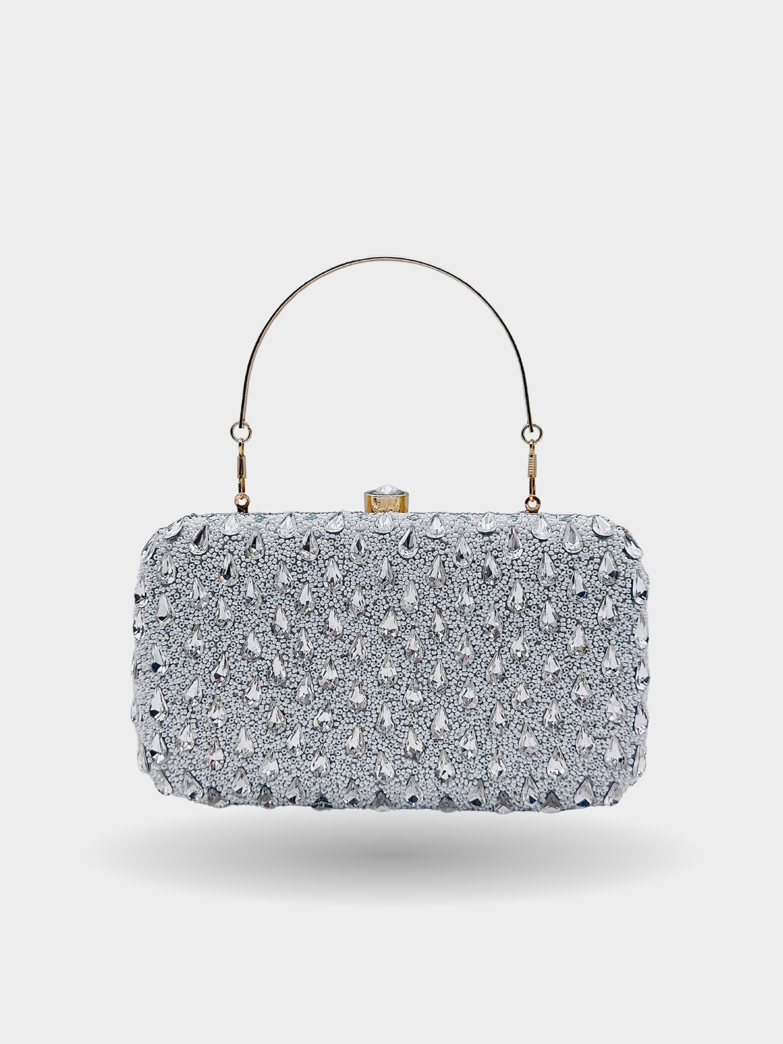 Handcrafted Crystal Embellished Evening Silver Clutch