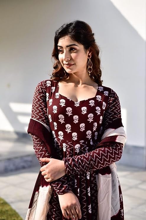 Coffee Maroon Anarkali Gown With Dupatta Set