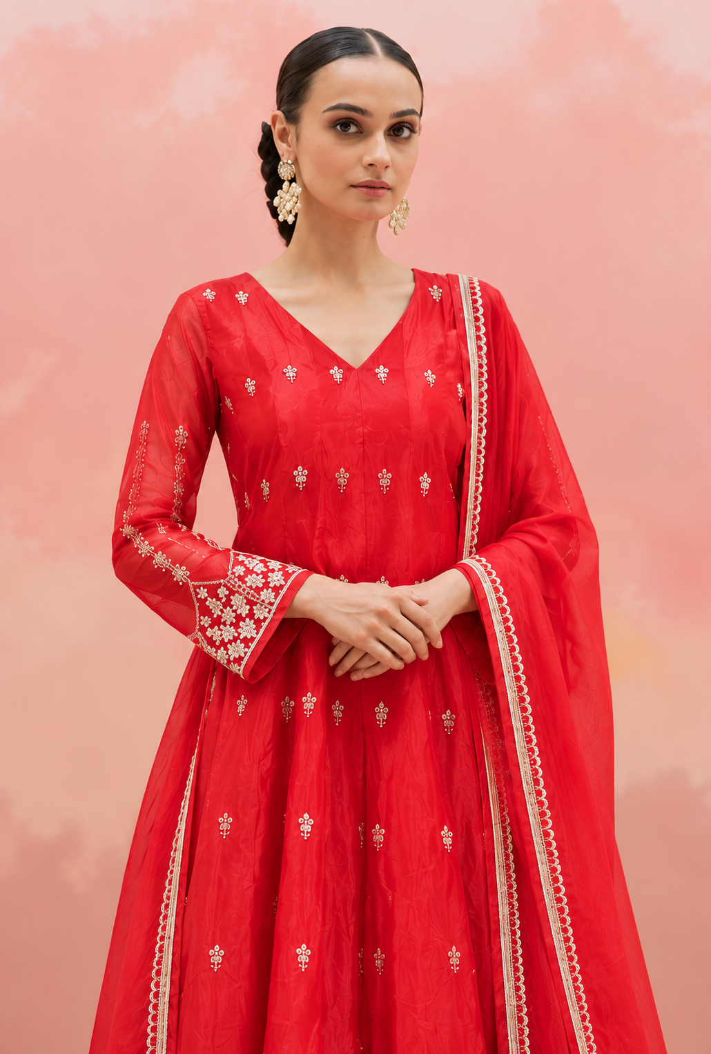 Cherry Red Anarkali Set