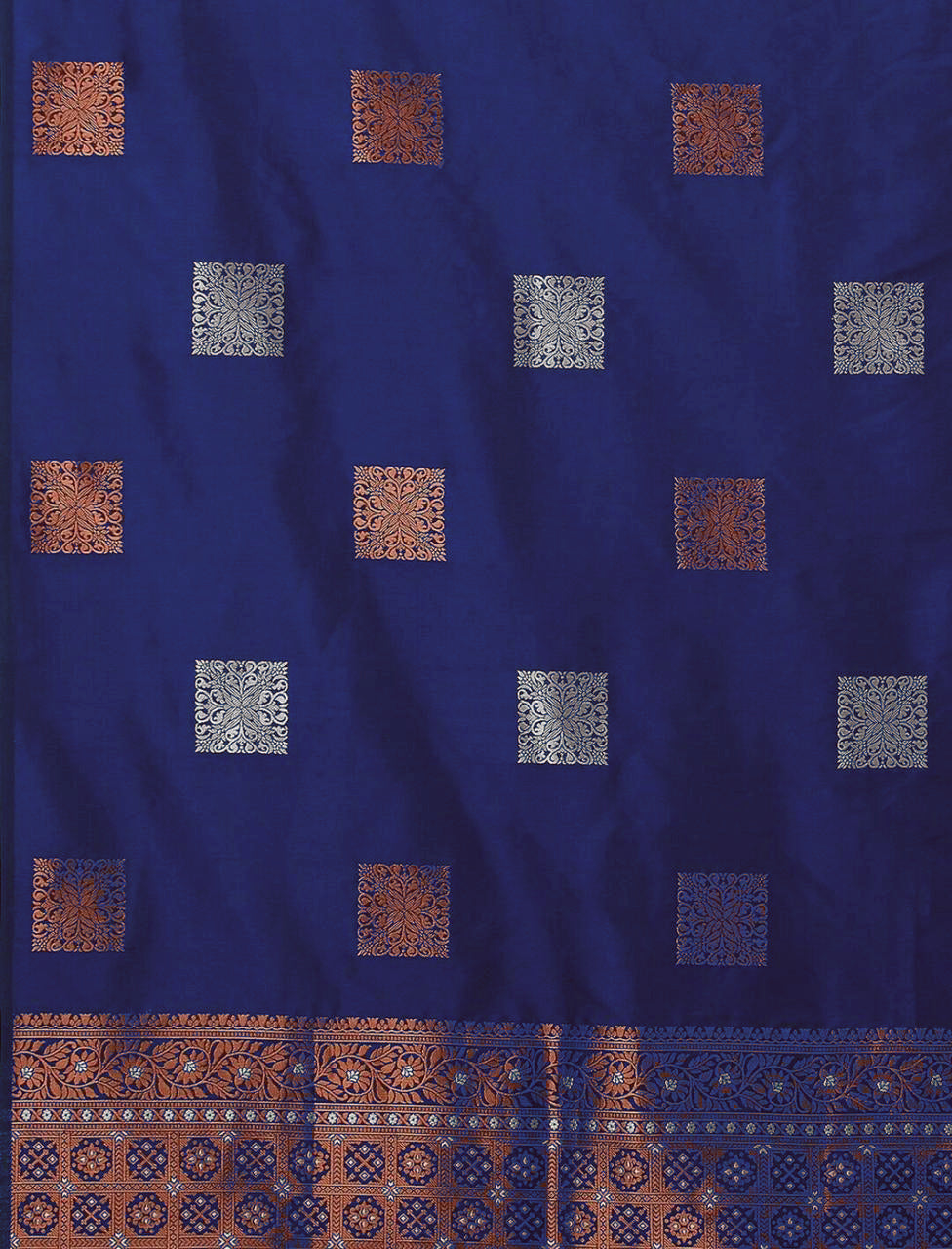 Royal Blue Banarasi Style Silk Saree with Rich Copper Zari Border