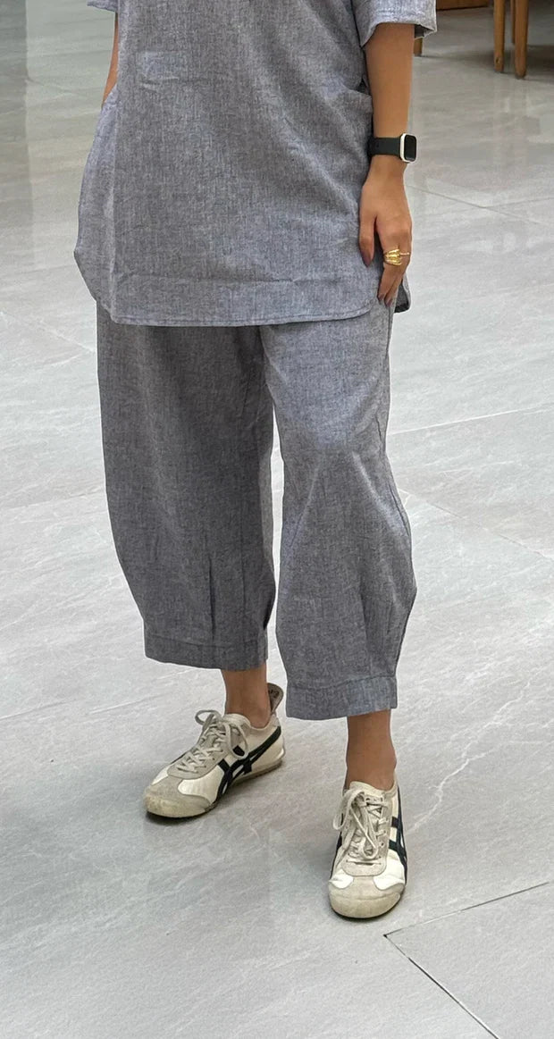 Gray Casual Cotton Co-ord Set for Women