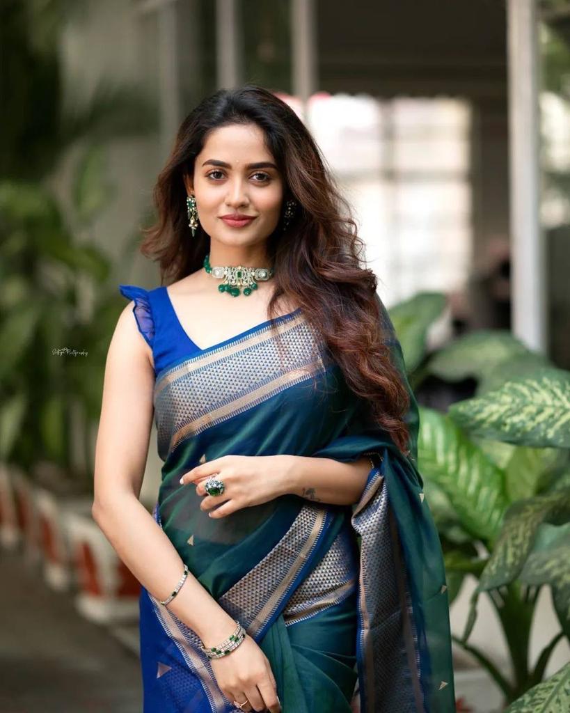 Teal Blue Kanjivaram Silk Saree with Royal Blue Zari Border