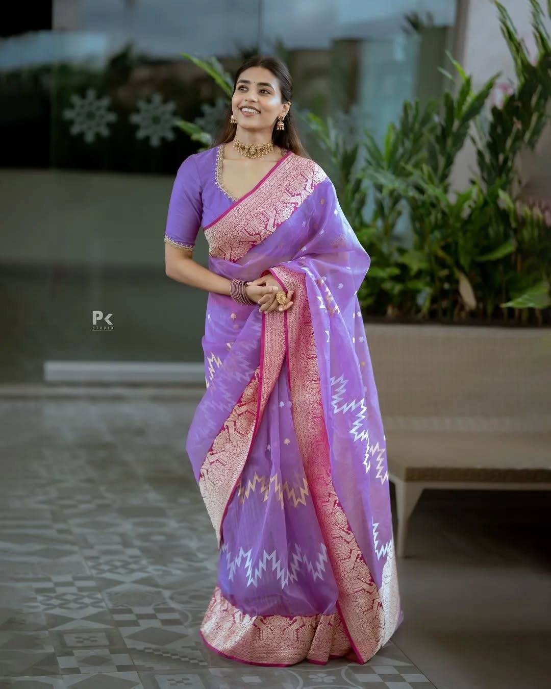 Lavender Banarasi Soft Silk Saree with Rich Zari Border