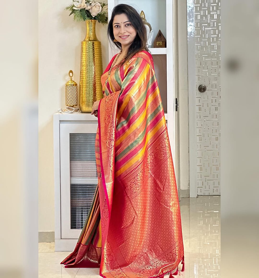 Multicolor Kanjivaram Silk Saree with Rich Zari Weaving Border