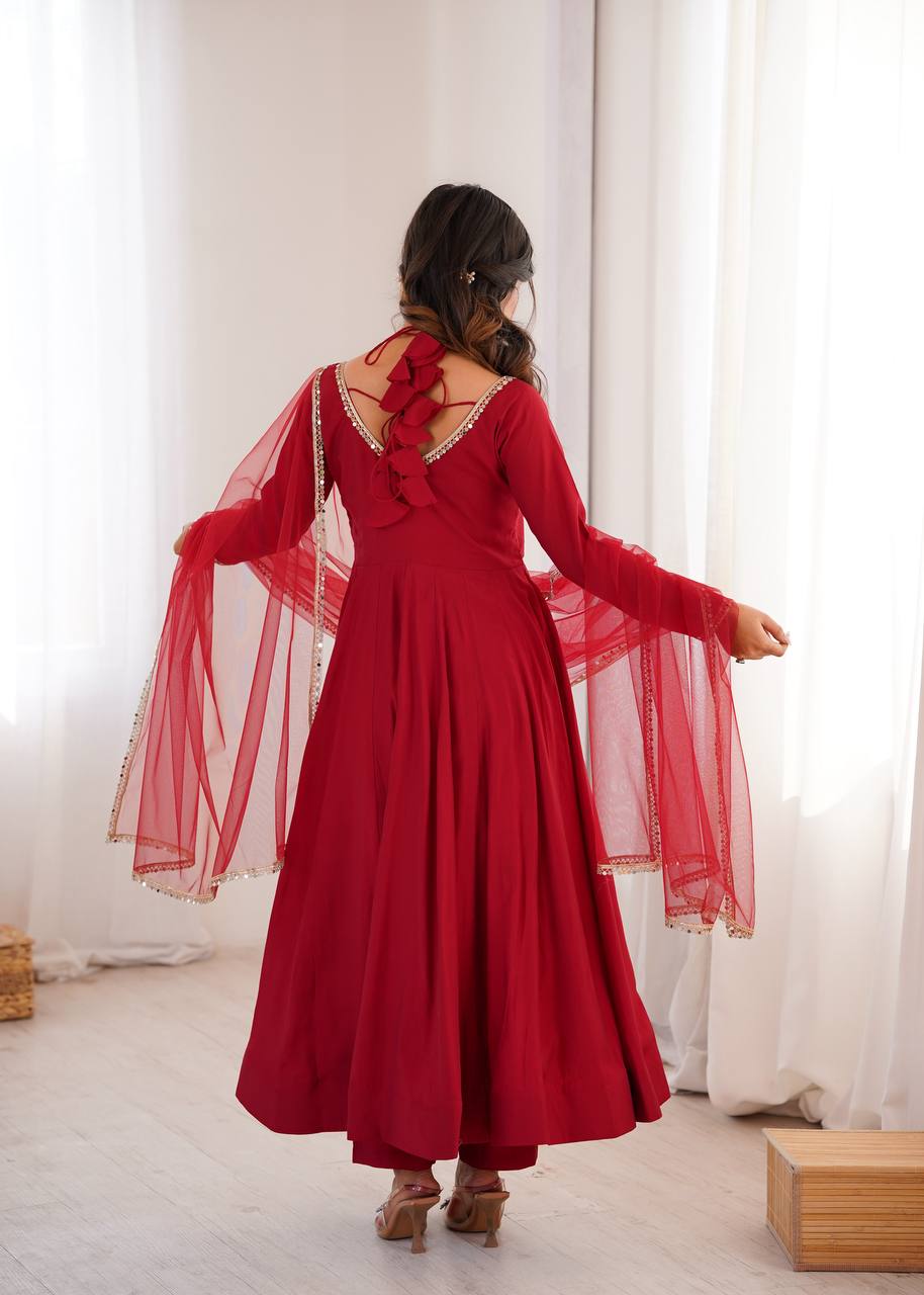 Premium Red Anarkali Suit Set with Dupatta – Elegant Festive & Party Wear