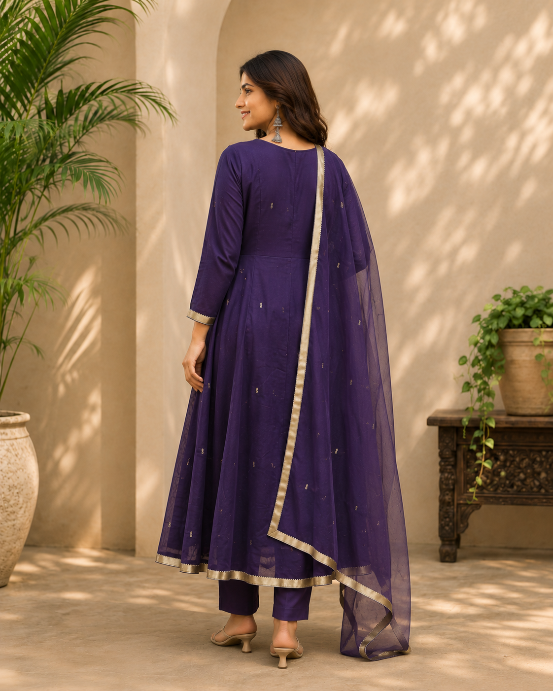 Women’s Purple Embroidered Anarkali Suit Set with Dupatta