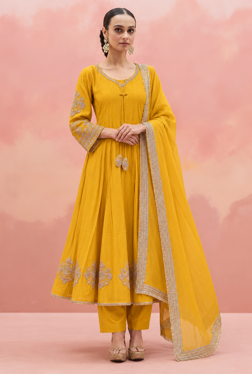 Mustard Yellow Embroidered Kurta Set with Dupatta