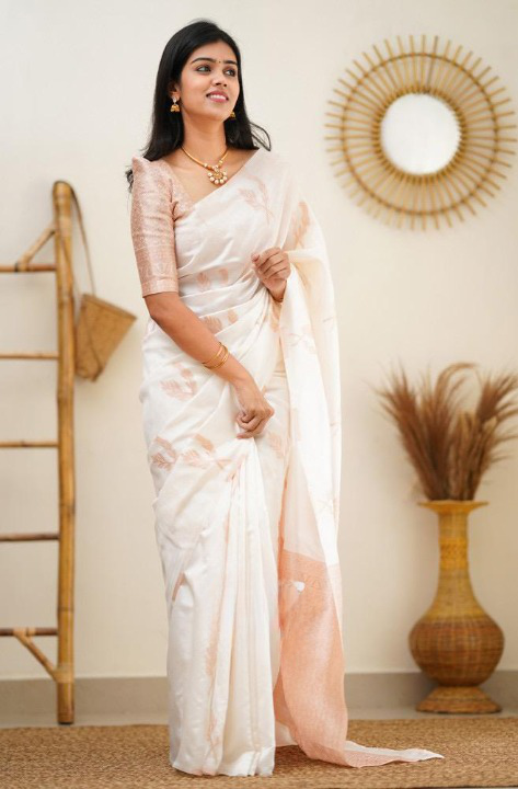 Elegant Off-White Soft Silk Saree with Subtle Peach Border