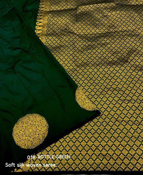 Elegant Bottle Green Silk Saree with Gold Polka Motifs & Rich Designer Pallu