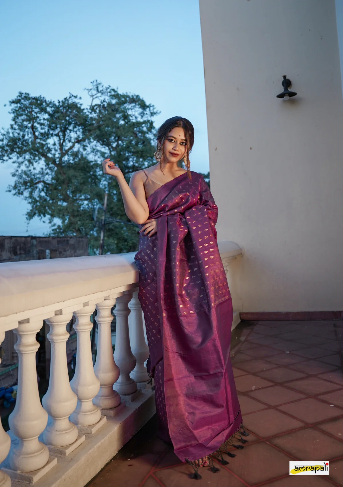 Women's Lavender Purple Silk Blend Saree with Golden Woven Motifs & Designer Tassel Pallu