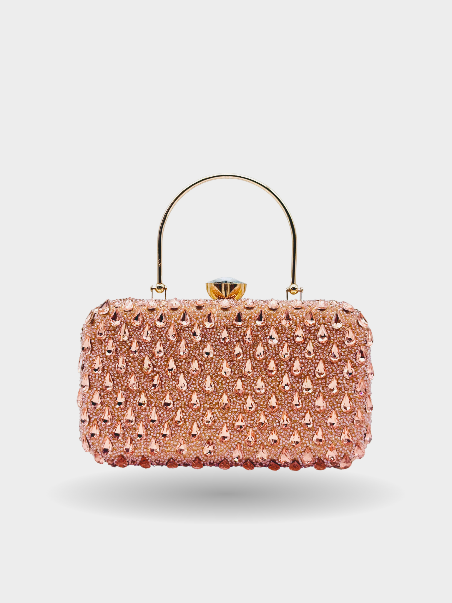 Rose Gold Handcrafted Crystal Embellished Party Clutch